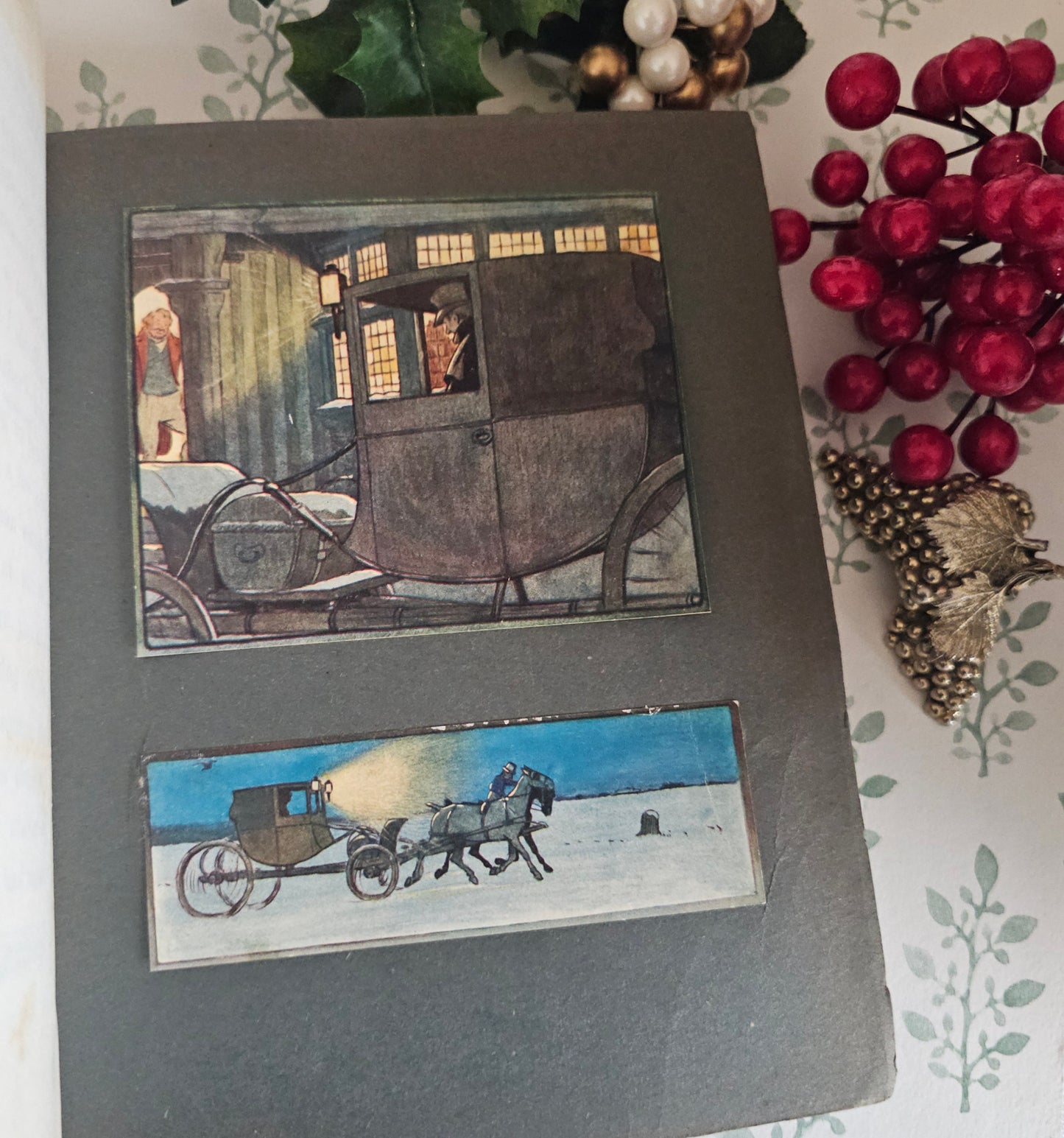 1908 Old Christmas Book by Washington Irving: Illustrated Antique Vellum - WORN