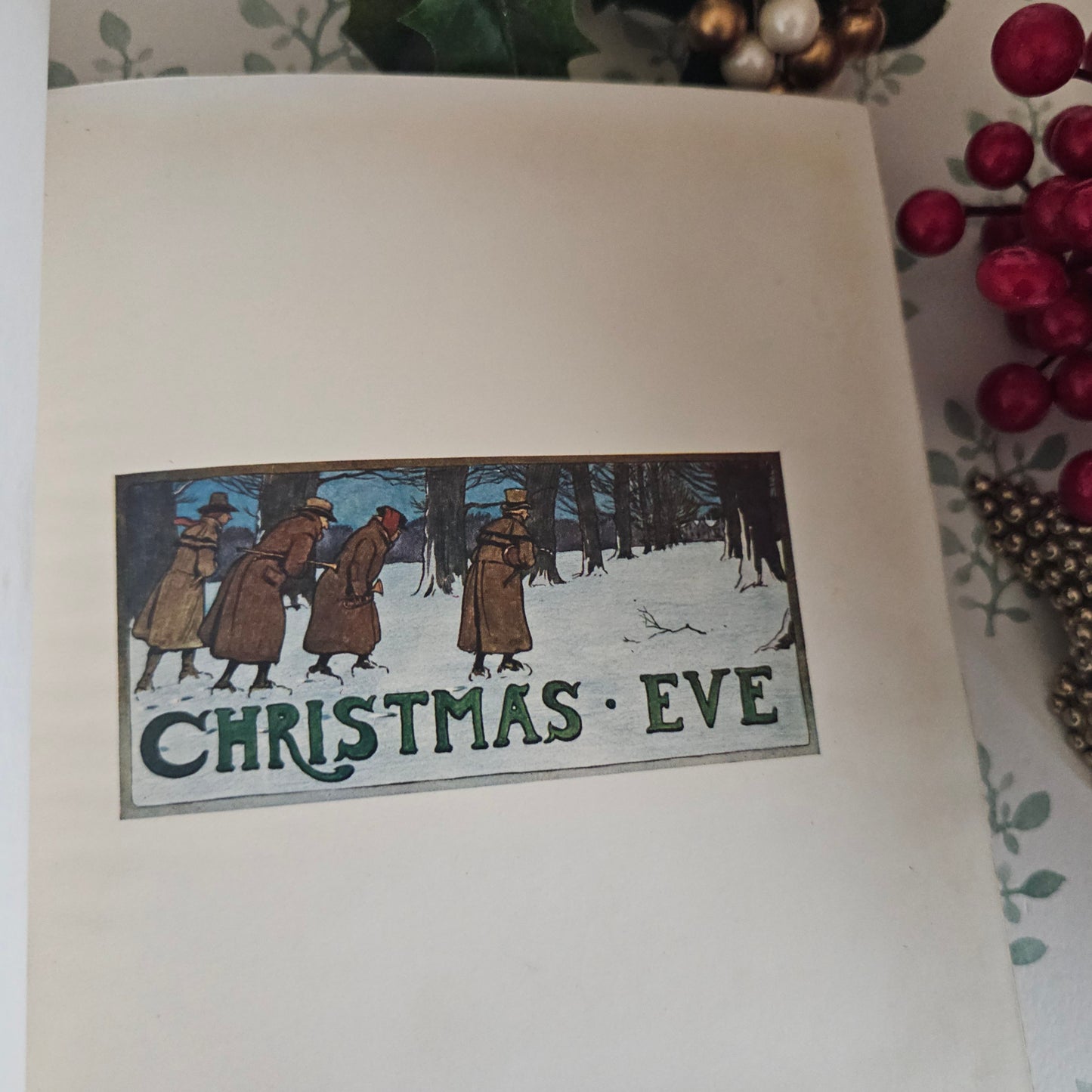 1908 Old Christmas Book by Washington Irving: Illustrated Antique Vellum - WORN