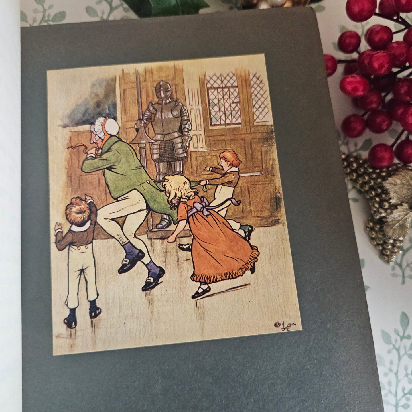 1908 Old Christmas Book by Washington Irving: Illustrated Antique Vellum - WORN