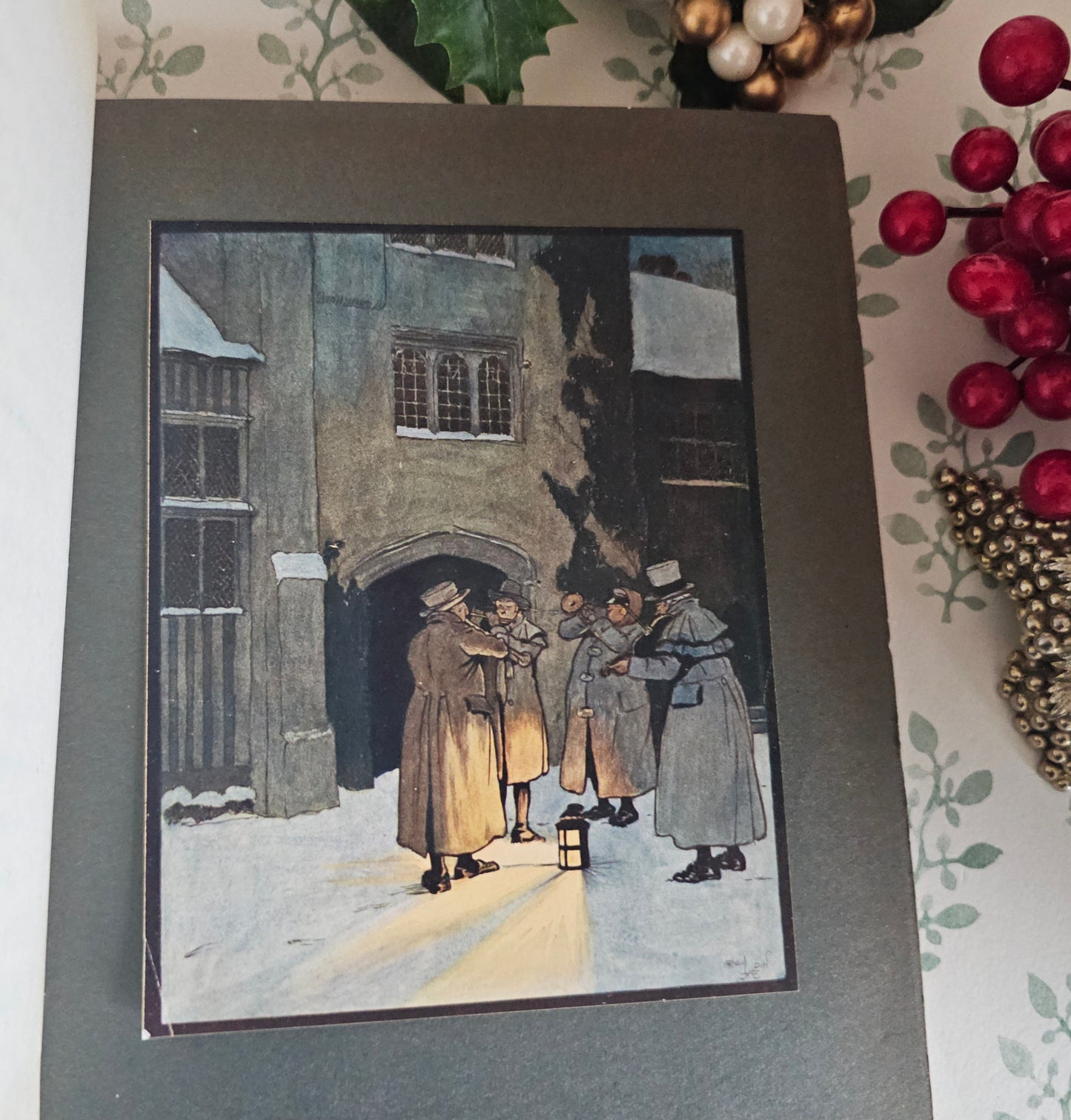 1908 Old Christmas Book by Washington Irving: Illustrated Antique Vellum - WORN