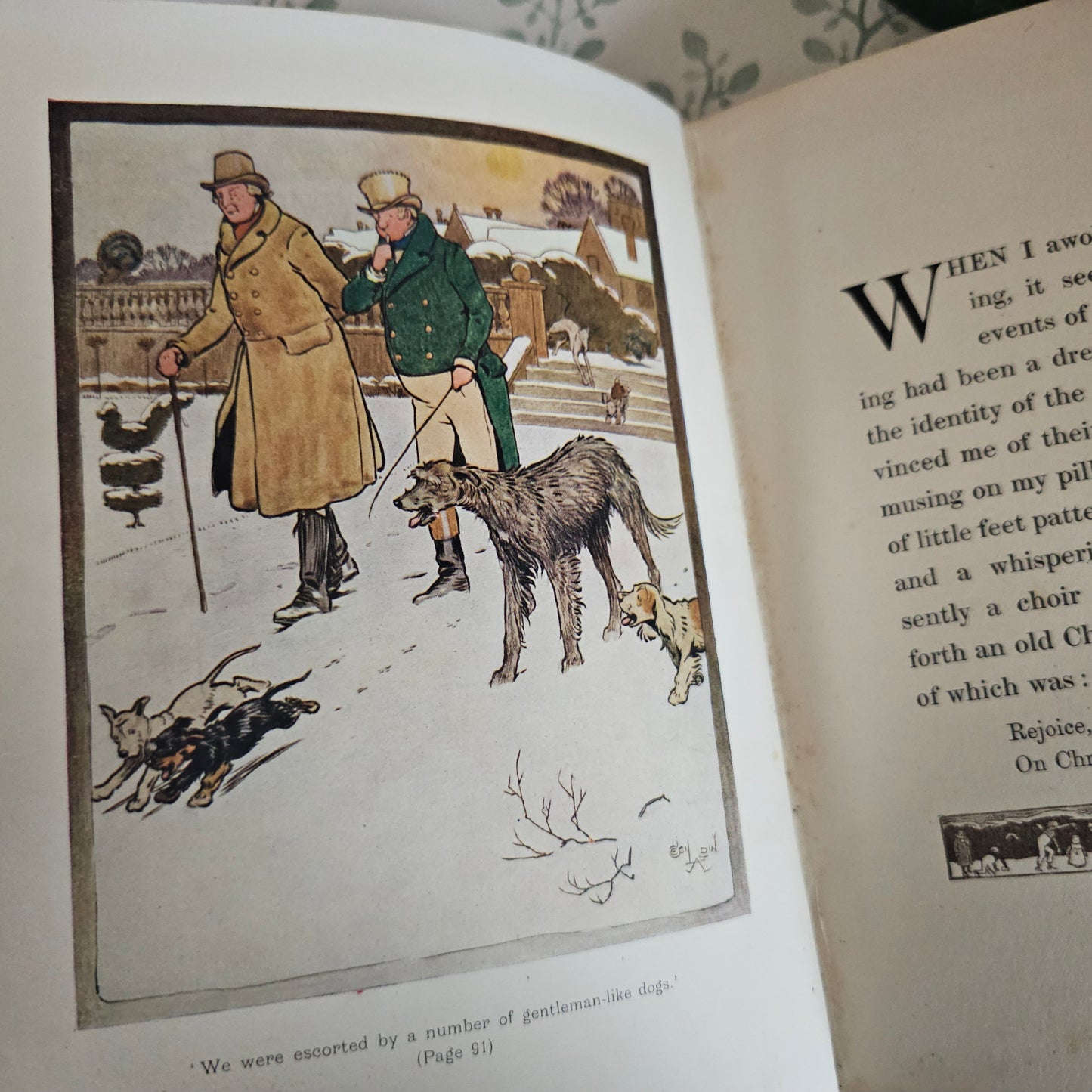 1908 Old Christmas Book by Washington Irving: Illustrated Antique Vellum - WORN