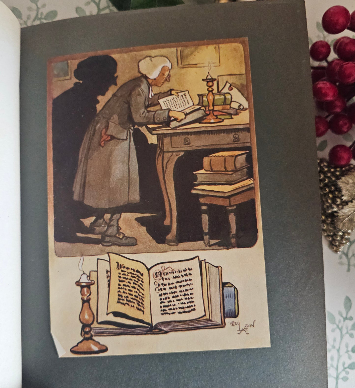 1908 Old Christmas Book by Washington Irving: Illustrated Antique Vellum - WORN