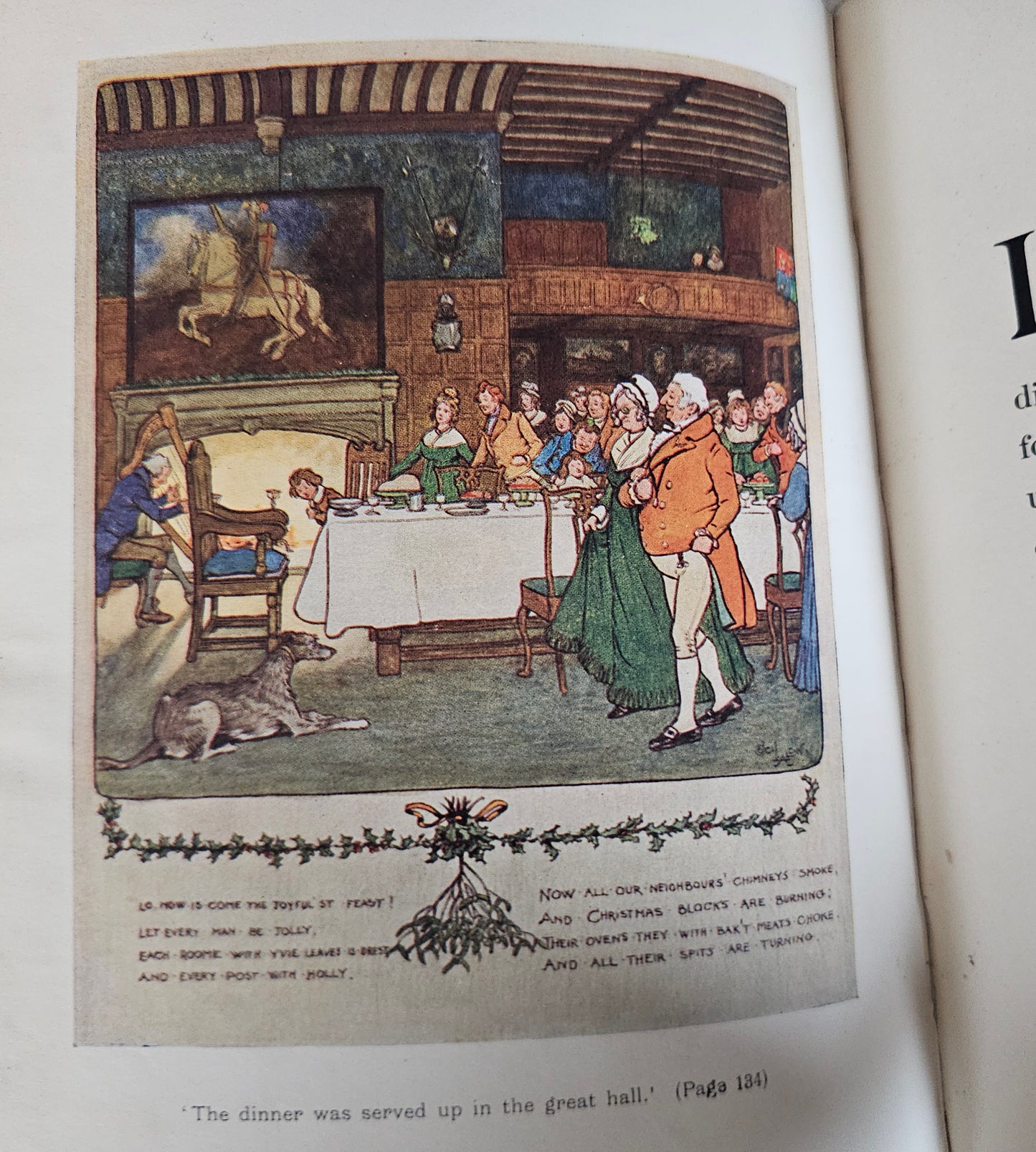 1908 Old Christmas Book by Washington Irving: Illustrated Antique Vellum - WORN