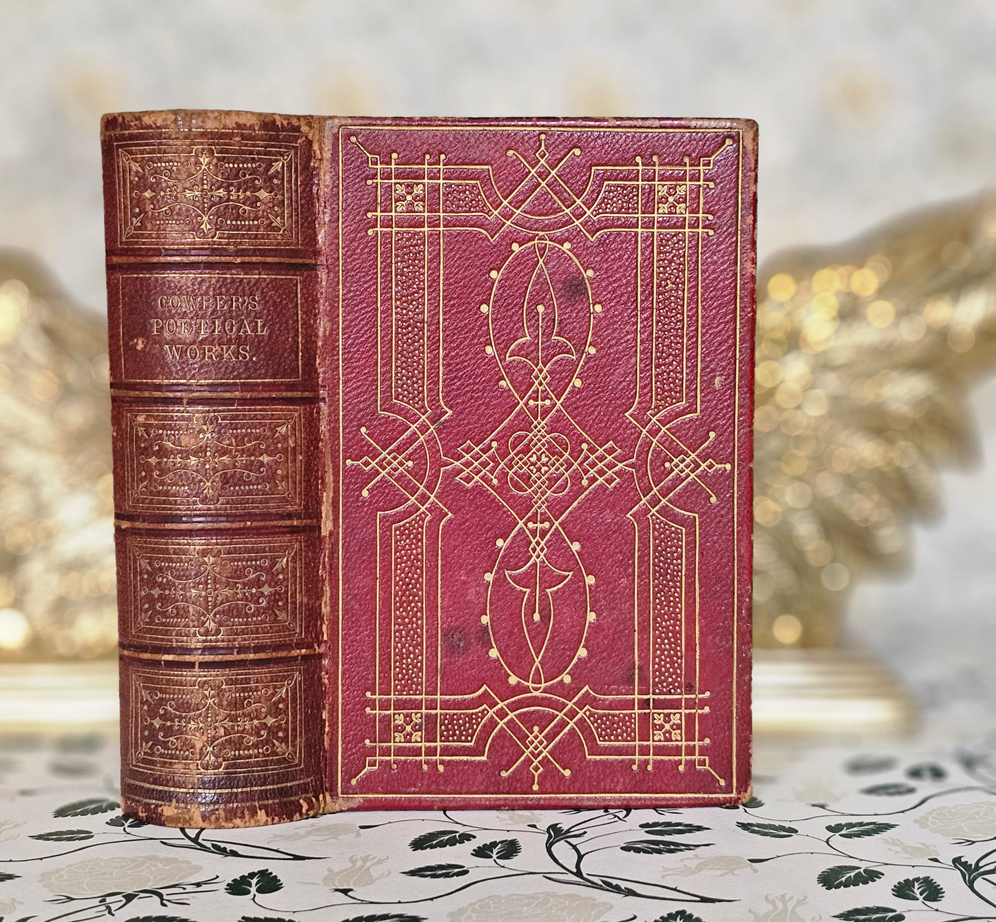 1855 Poetical Works of William Cowper: Illustrated Antique Leather Bound Book