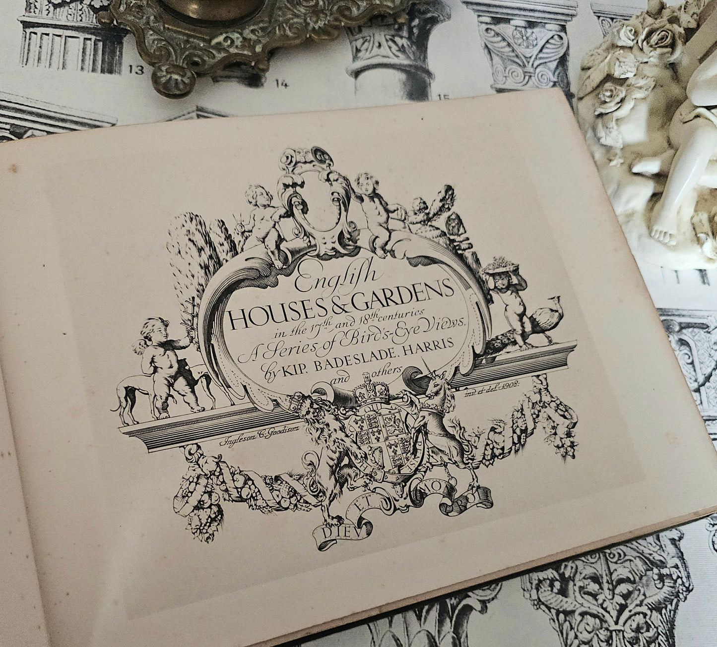 1908 English Houses and Gardens in the 17th and 18th Centuries - Illustrated Antique Book
