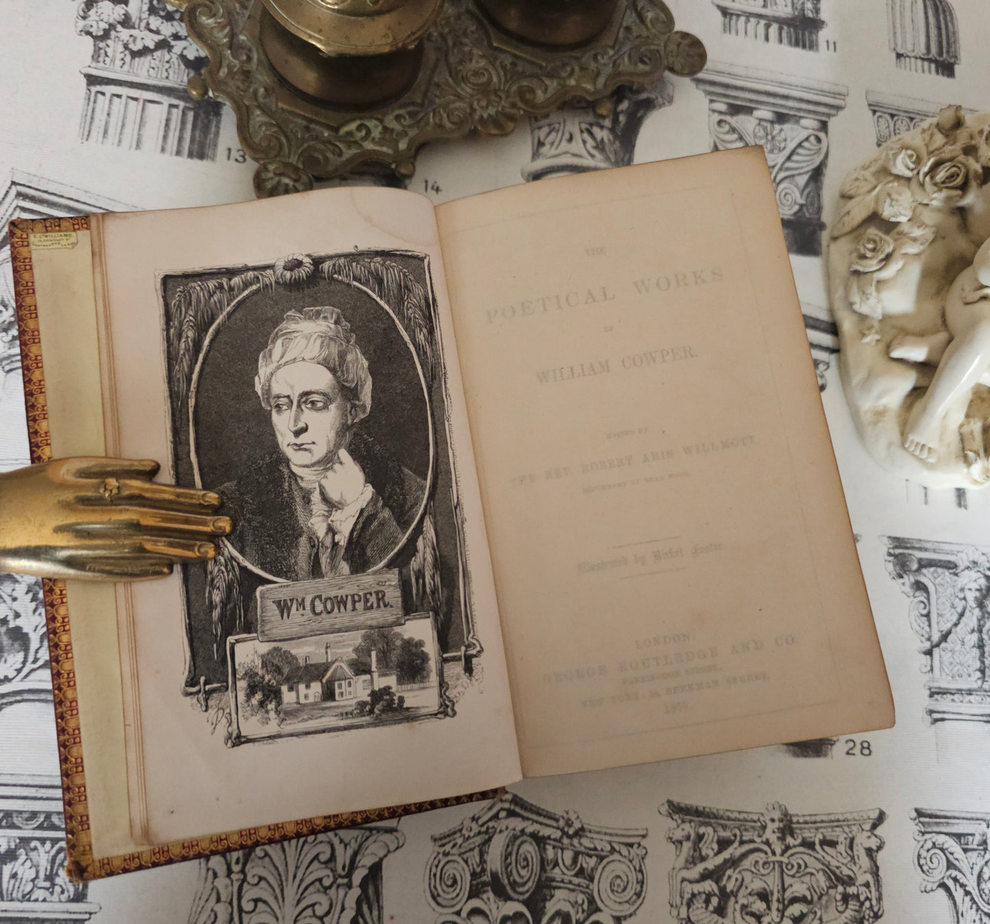 1855 Poetical Works of William Cowper: Illustrated Antique Leather Bound Book