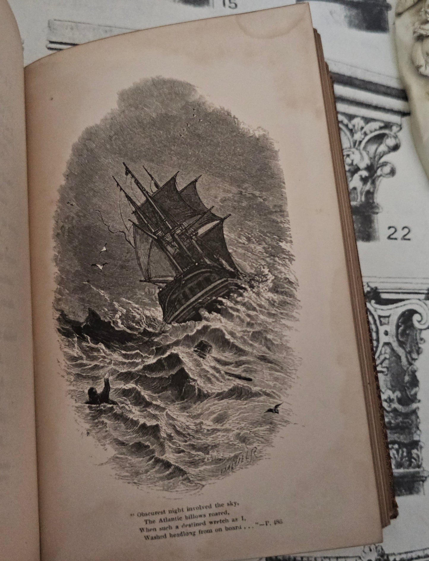 1855 Poetical Works of William Cowper: Illustrated Antique Leather Bound Book