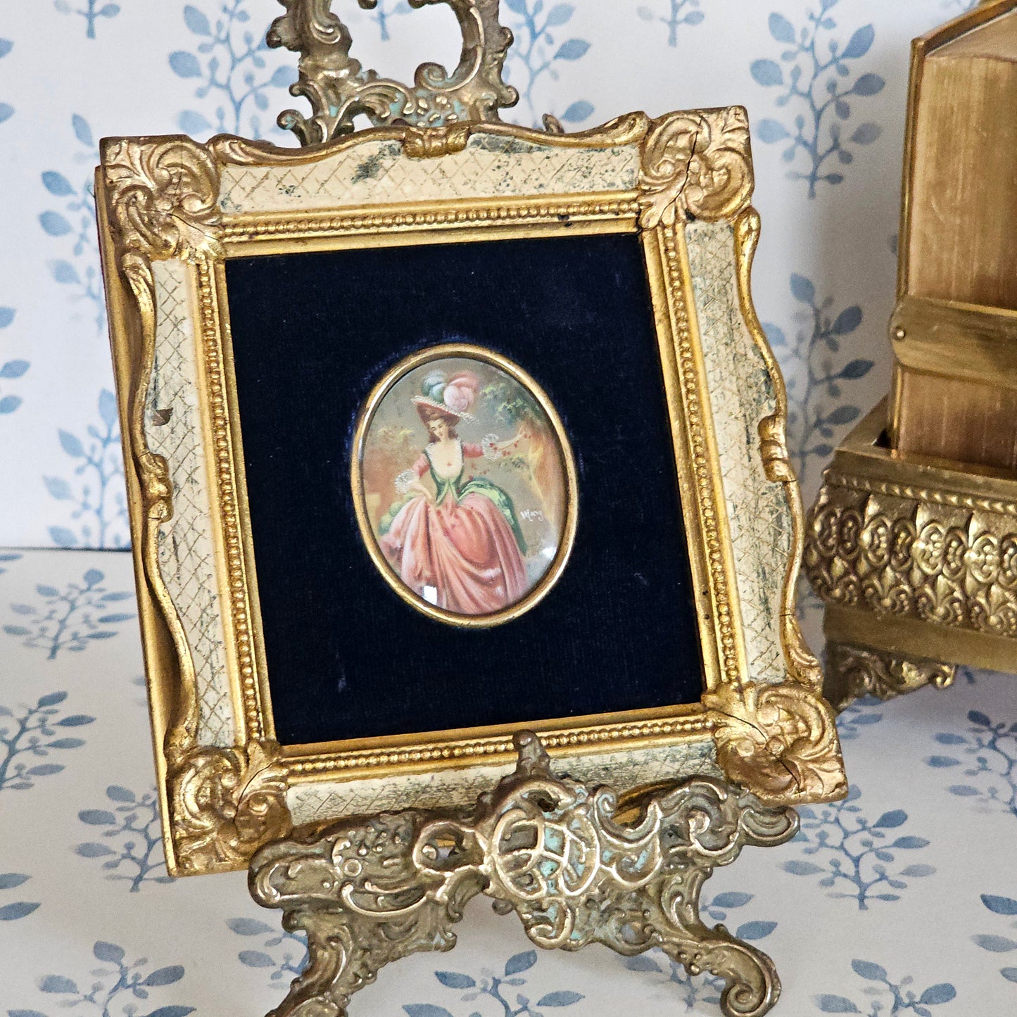 Victorian Revival Portrait Miniature in Ornate Frame