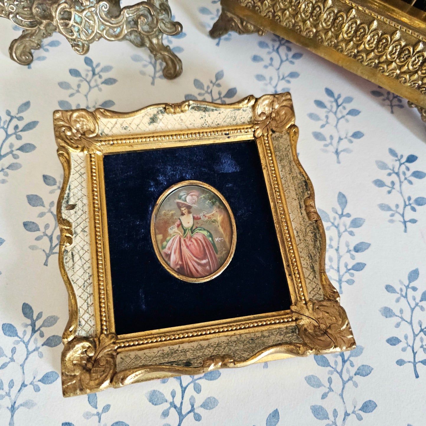 Victorian Revival Portrait Miniature in Ornate Frame
