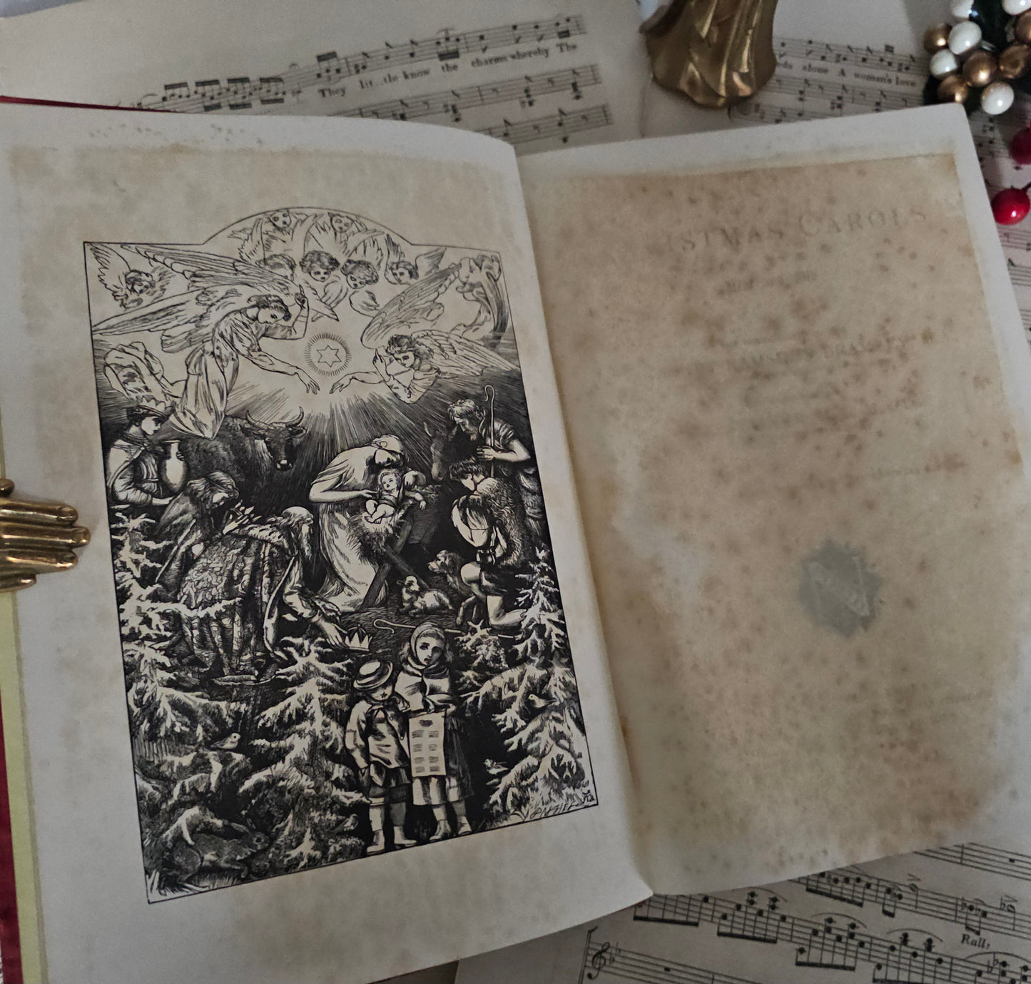 1870s Christmas Carols New & Old - 42 Carols Music with Lyrics, Antique Book