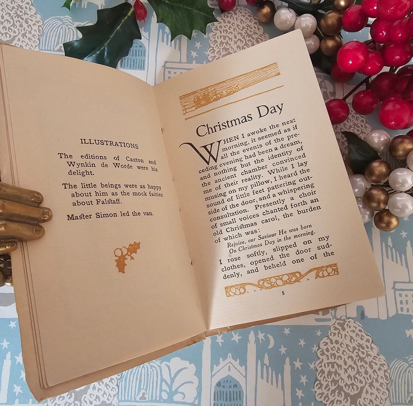 1908 Christmas Day by Washington Irving - Antique Illustrated Pocket-Sized Book