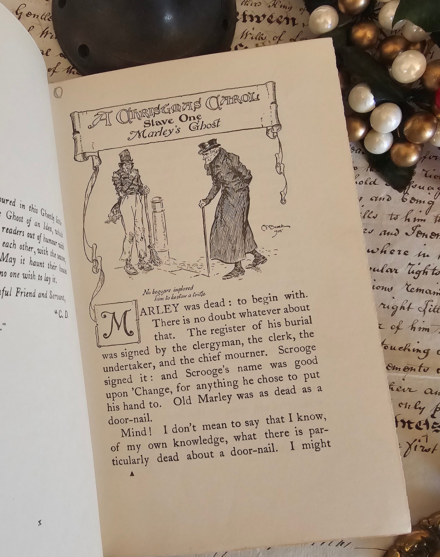 1913 A Christmas Carol - CE Brock Illustrations, JM Dent London - Antique Christmas Book