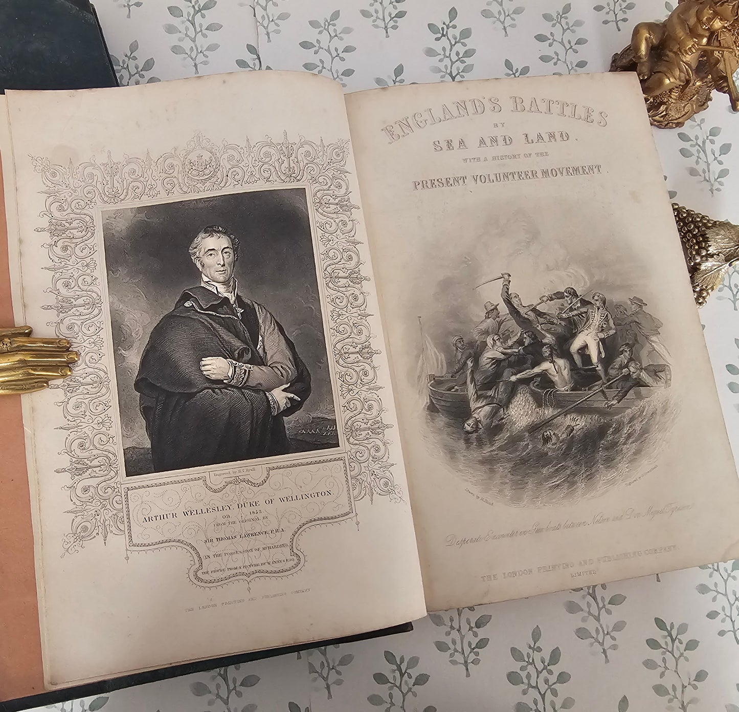 c1863 England's Battles By Sea and Land : 2 Large Antique Books