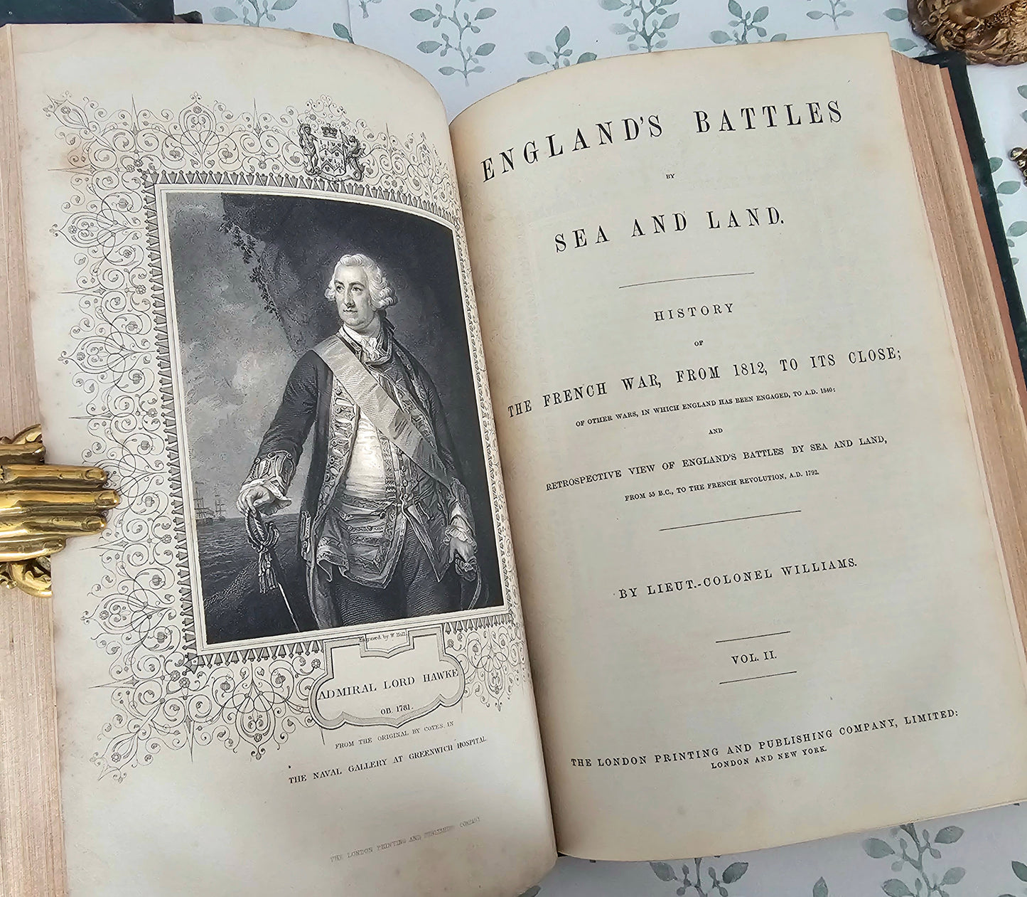 c1863 England's Battles By Sea and Land : 2 Large Antique Books