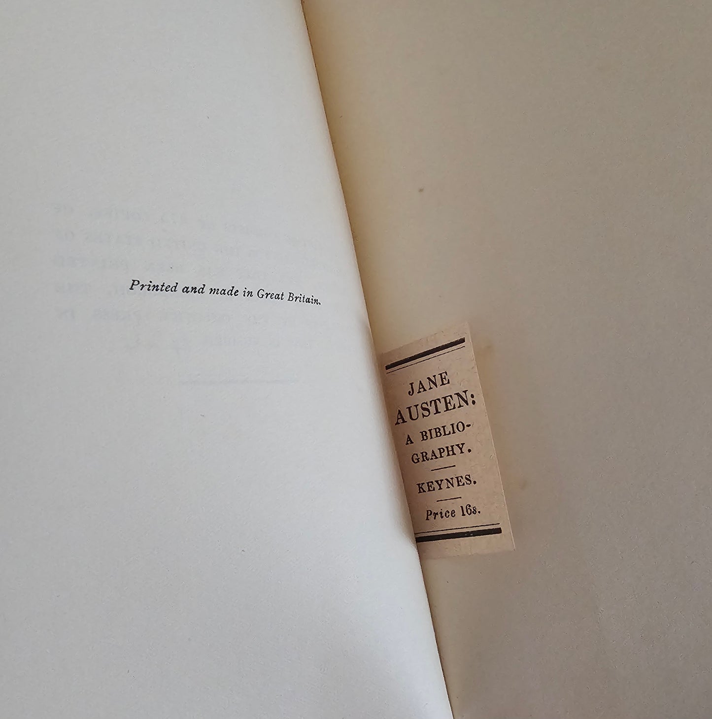 1929 Jane Austen A Bibliography by Geoffrey Keynes / Limited Edition Numbered 424 of 800 Copies