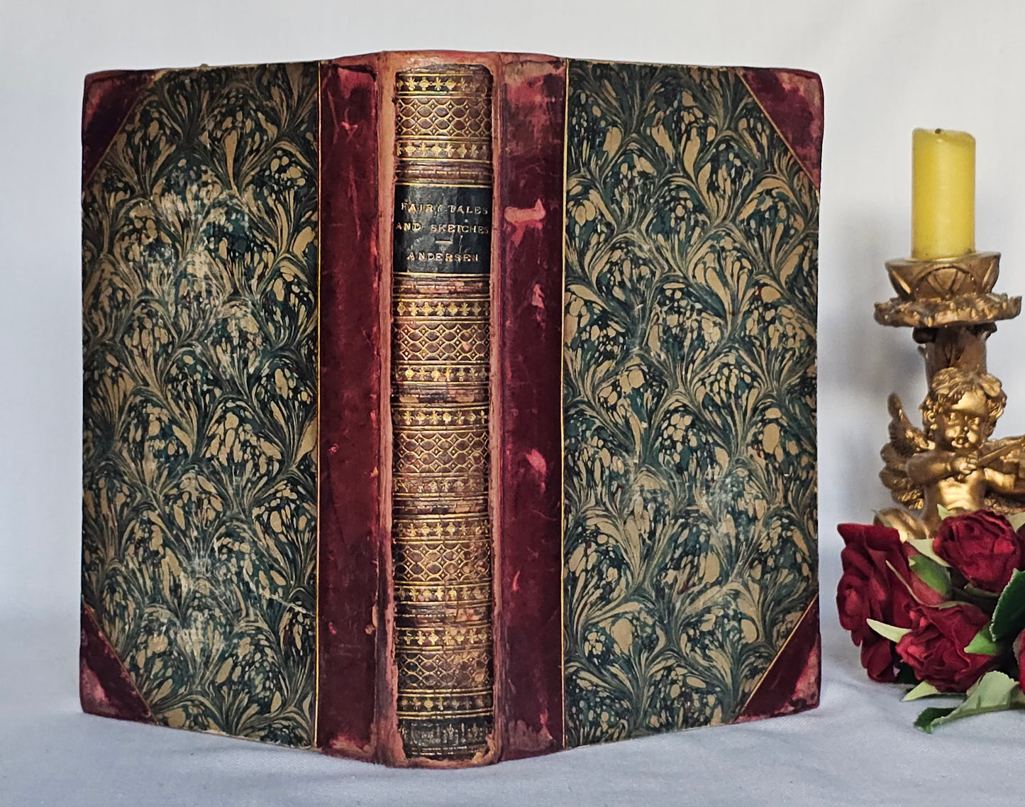 1887 Fairy Tales and Sketches by Hans Christian Andersen / Antique Illustrated Leather Bound Book