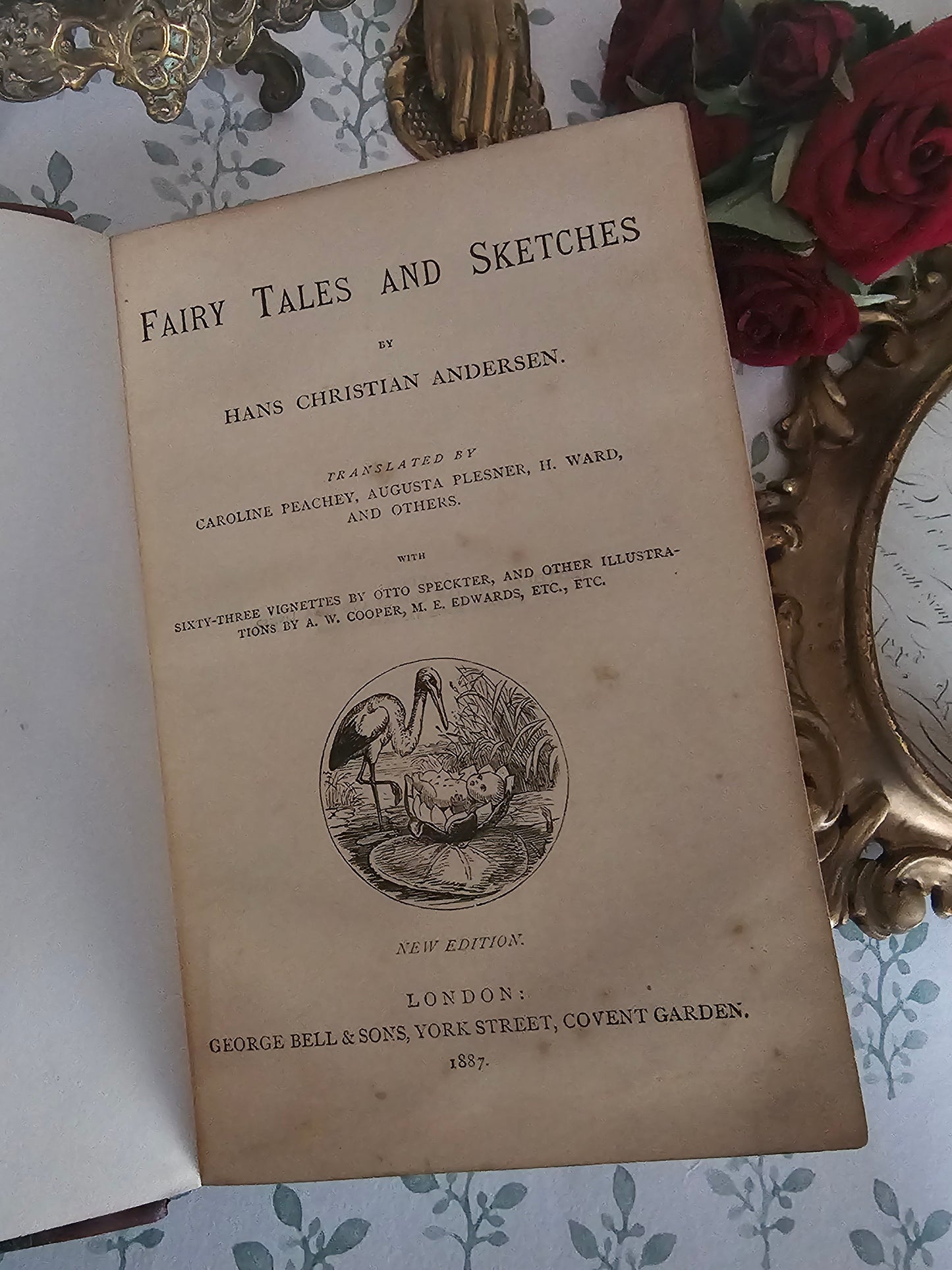 1887 Fairy Tales and Sketches by Hans Christian Andersen / Antique Illustrated Leather Bound Book