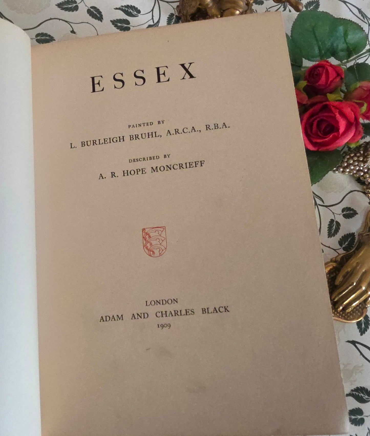 1909 Antique Essex Book: 75 Colour Plates, Decorative Binding