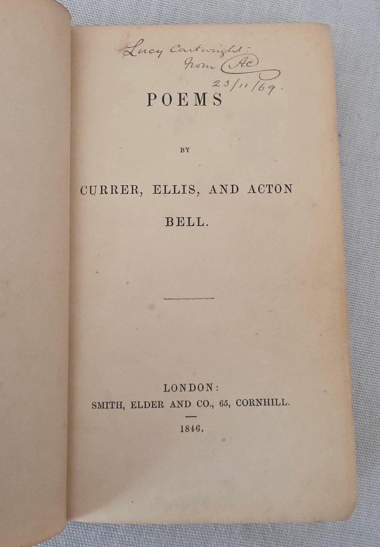 1850 FIRST EDITION Poems by Currer, Ellis and Acton Bell - Scarce Antique Brontë Book