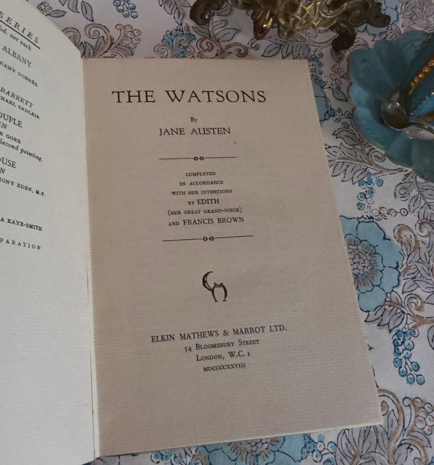 1928 The Watsons by Jane Austen / Vintage Copy of Her Unfinished Novel