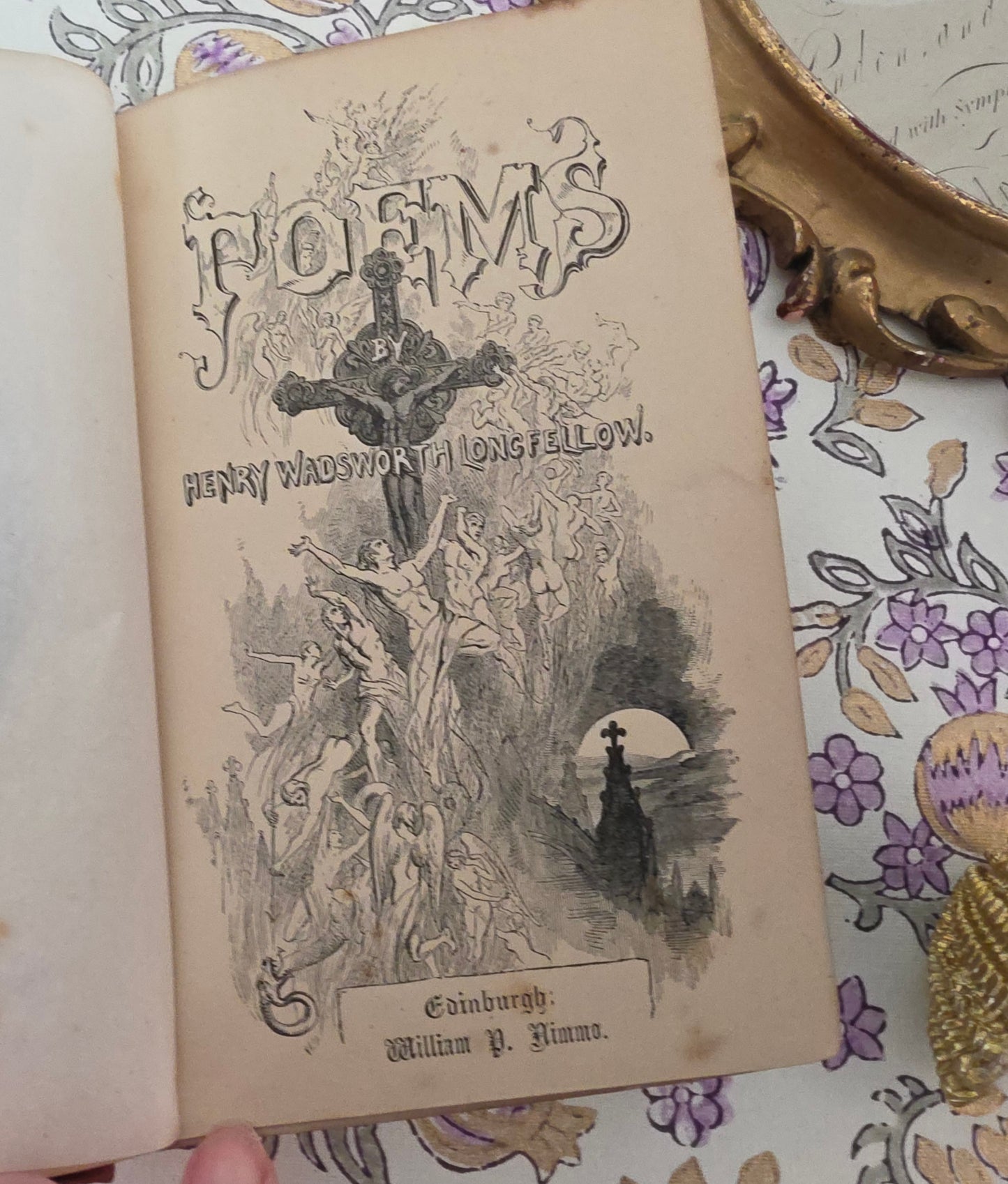 1876 Poems by Longfellow : Illustrated Antique Book