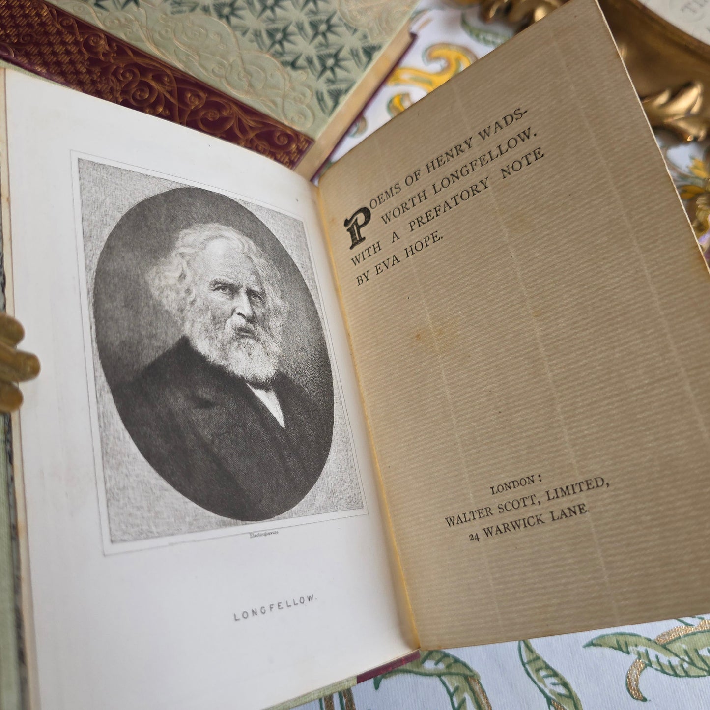 1890s Longfellow and Emerson Antique Poetry Book Set