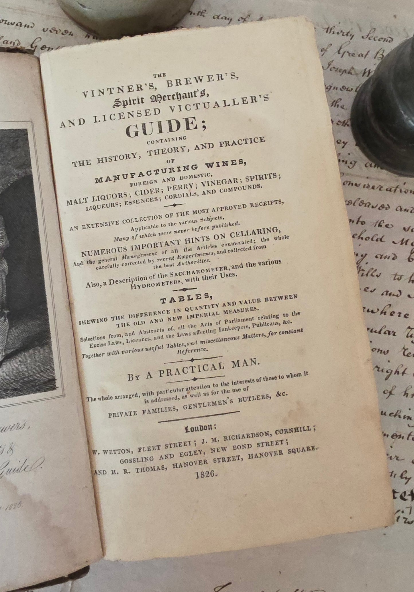 1826 Vintner's, Brewer's, Spirit Merchant's and Licensed Victualler's Guide - Scarce Antique Book