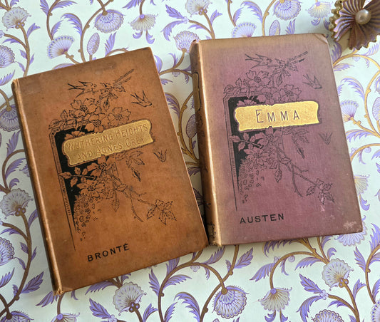 1890s Austen's Emma and Brontes' Wuthering Heights, Agnes Grey Set of Two Antique Books