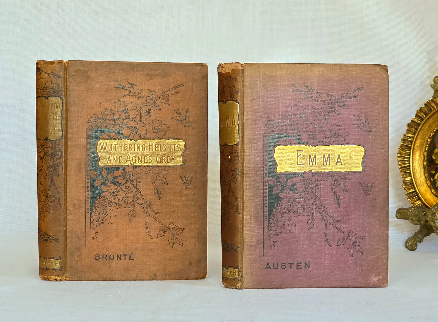 1890s Austen's Emma and Brontes' Wuthering Heights, Agnes Grey Set of Two Antique Books