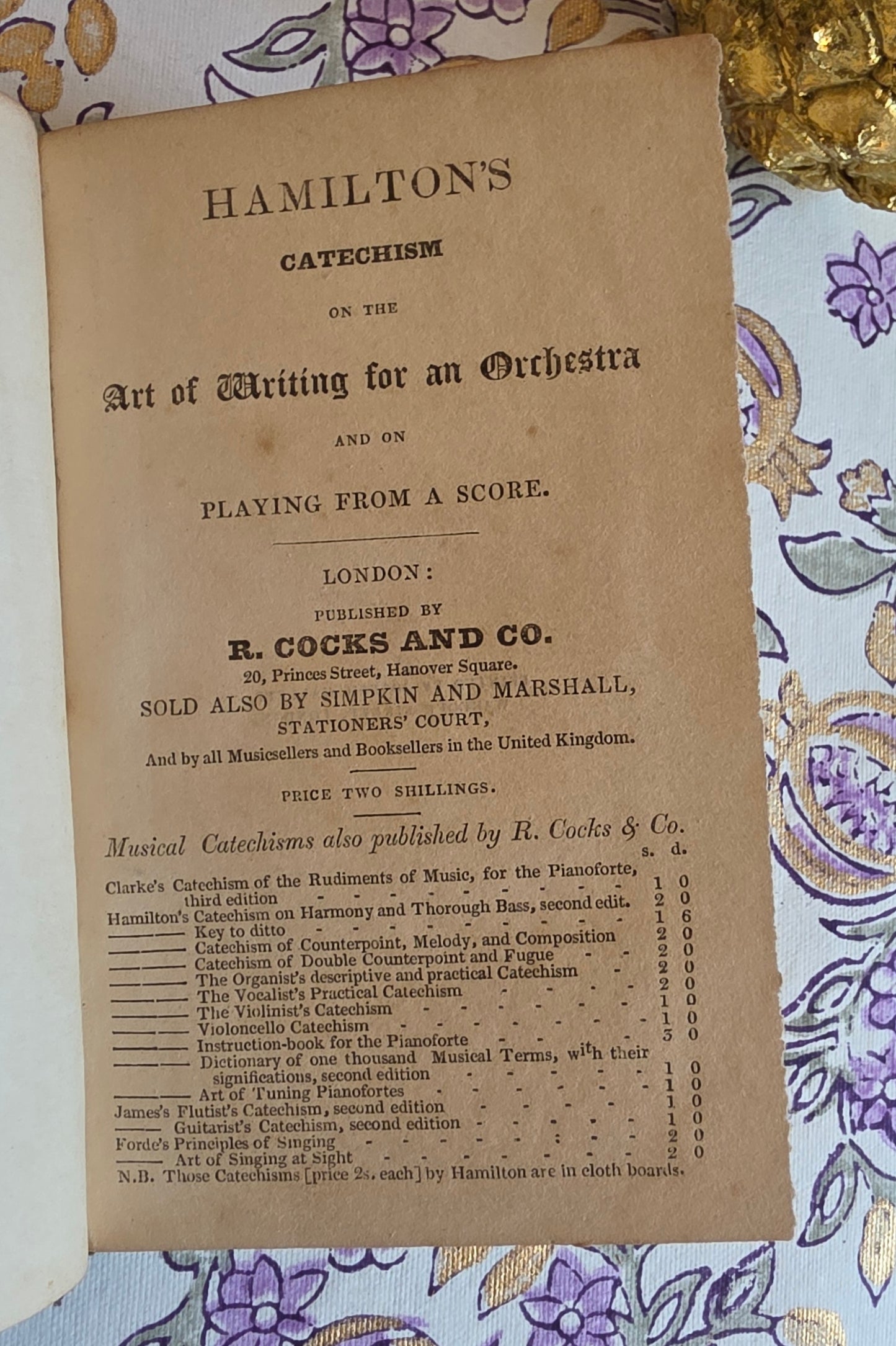 1845 - The Art of Writing for an Orchestra and on Playing from Score - Antique Pocket Book - WITH SOME WEAR