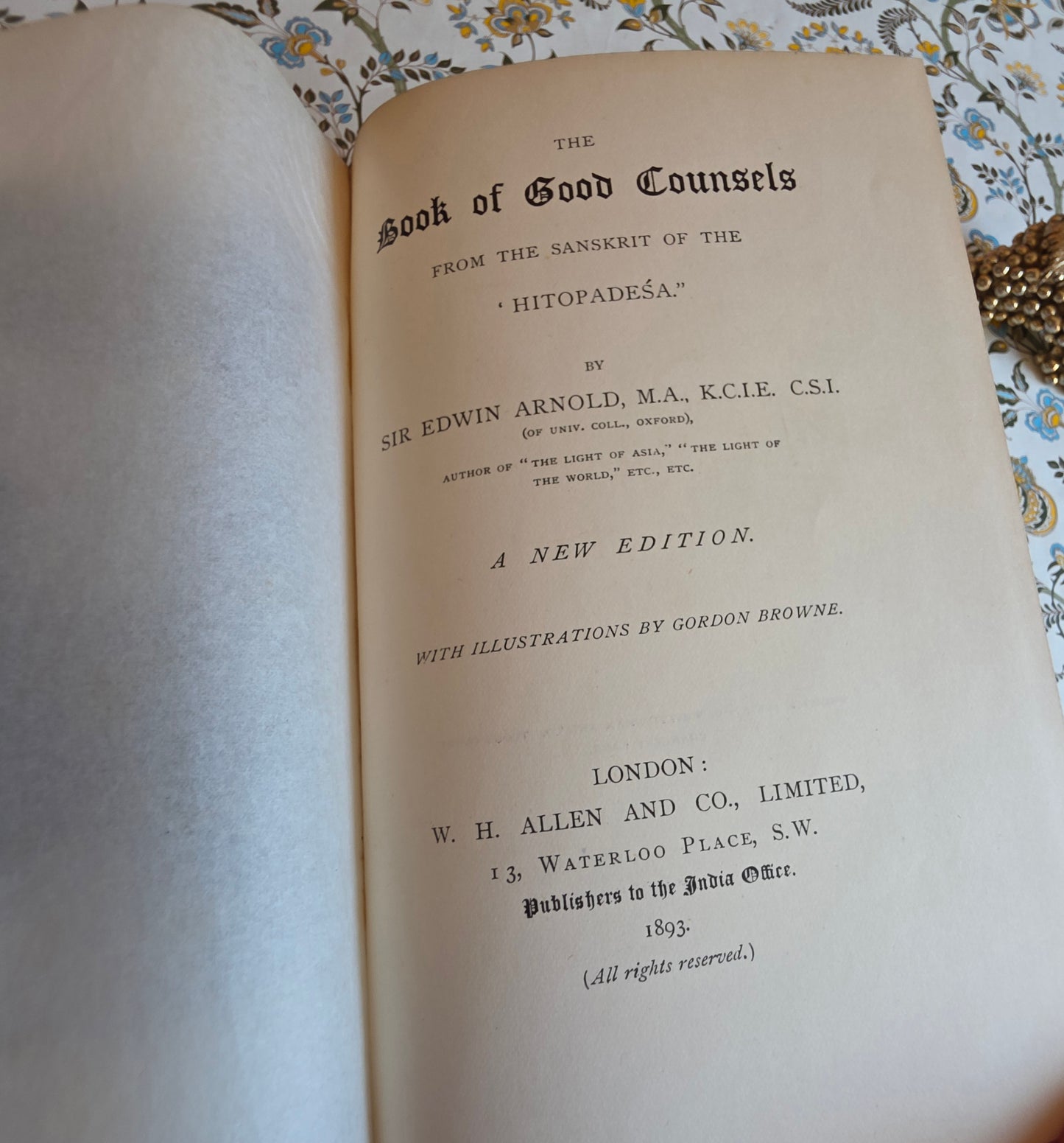 1893 The Book of Good Counsels - From the Sanskrit / Illustrated Antique Book