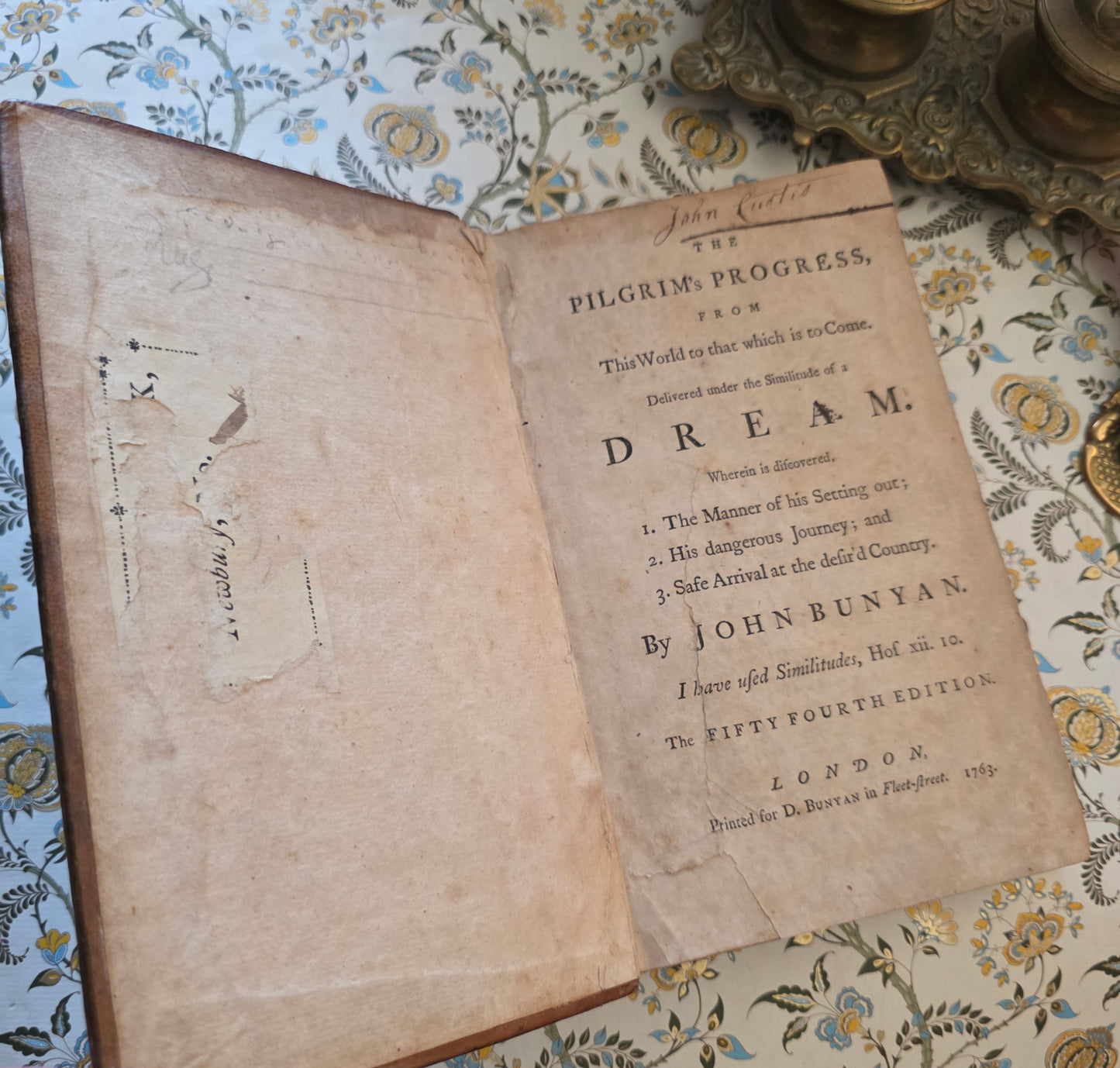 1763 Pilgrim's Progress by John Bunyan - Illustrated Antique Book - 263 Years Old