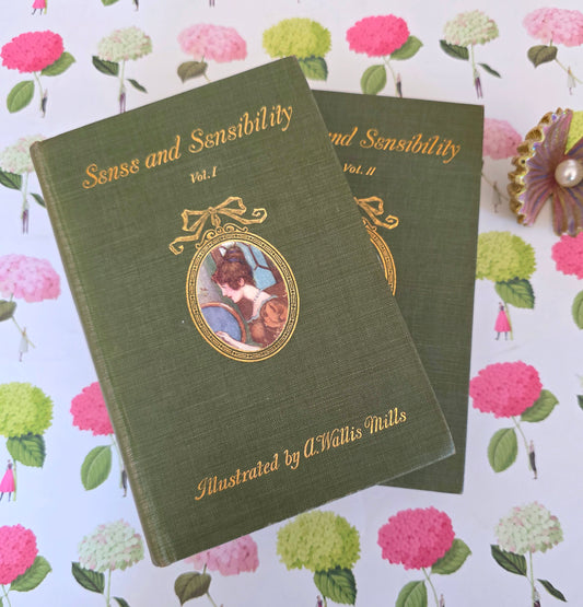 1908 Sense and Sensibility by Jane Austen: Illustrated Antique Book in Two Volumes