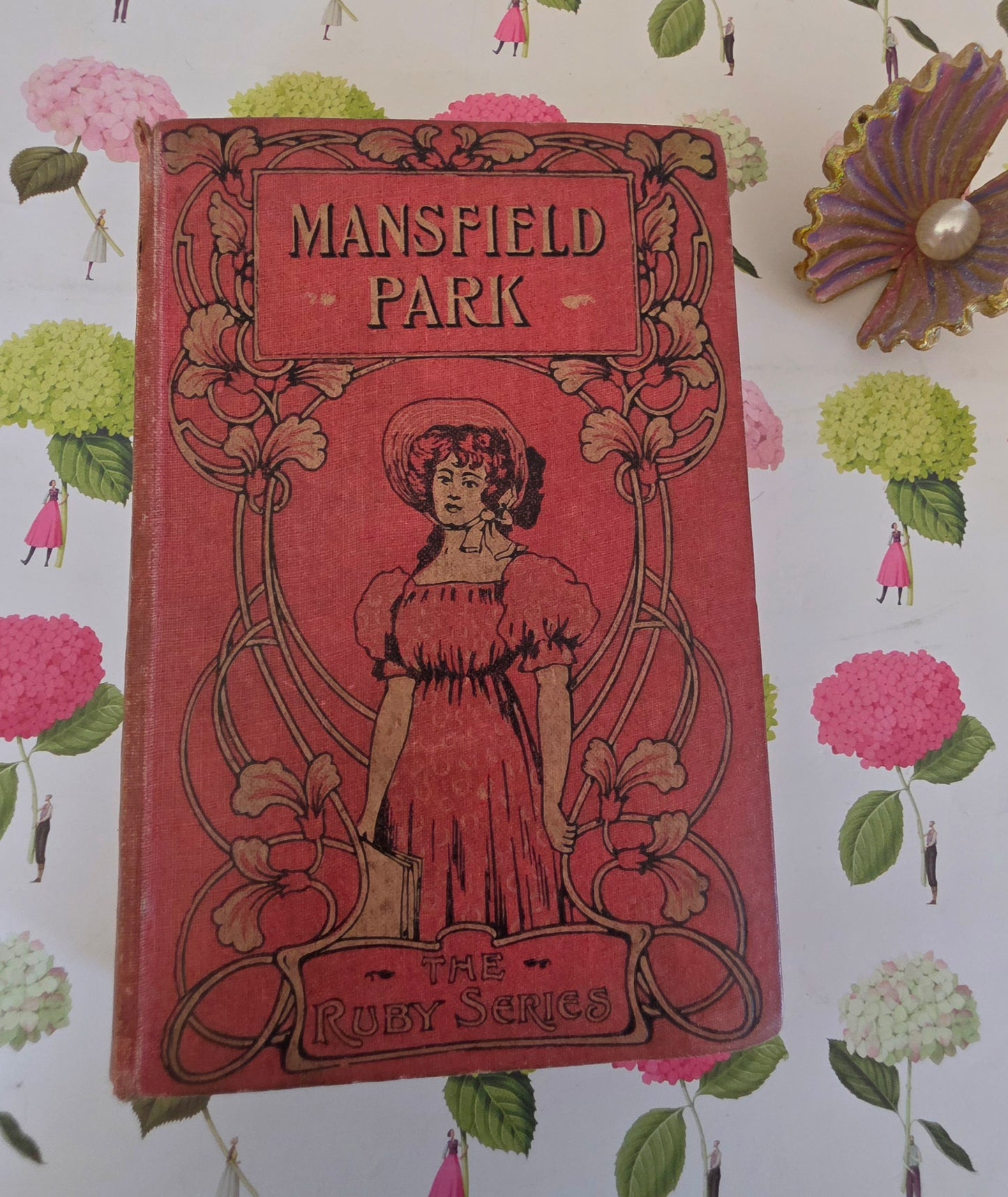 c1900 Mansfield Park by Jane Austen - Ruby Series - Decorative Cloth - Antique Book