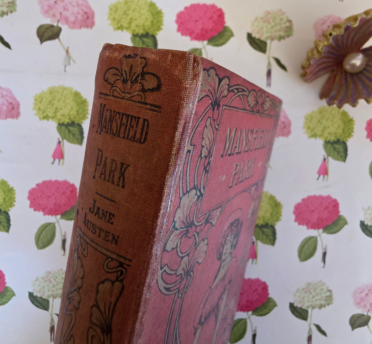 c1900 Mansfield Park by Jane Austen - Ruby Series - Decorative Cloth - Antique Book