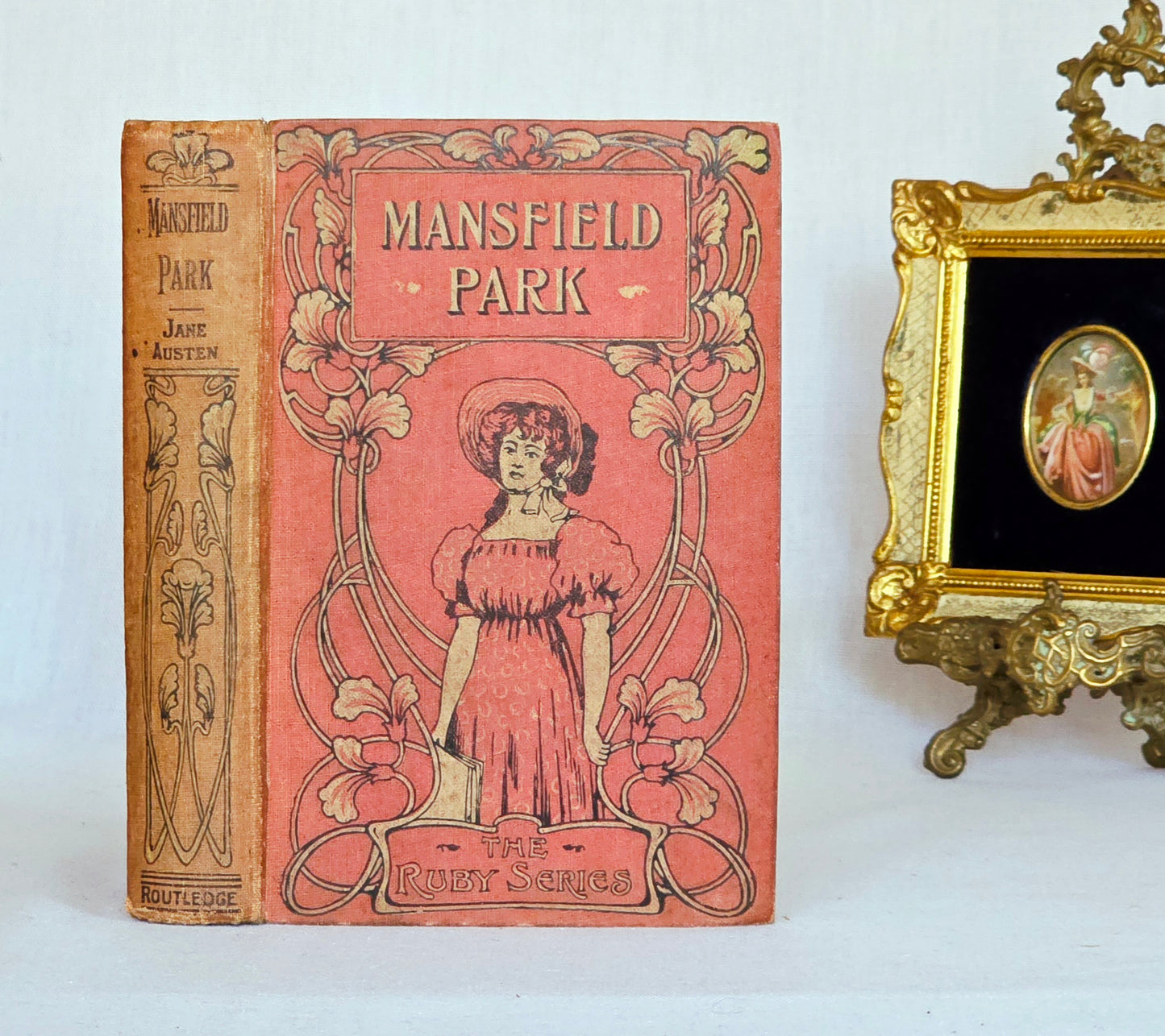 c1900 Mansfield Park by Jane Austen - Ruby Series - Decorative Cloth - Antique Book