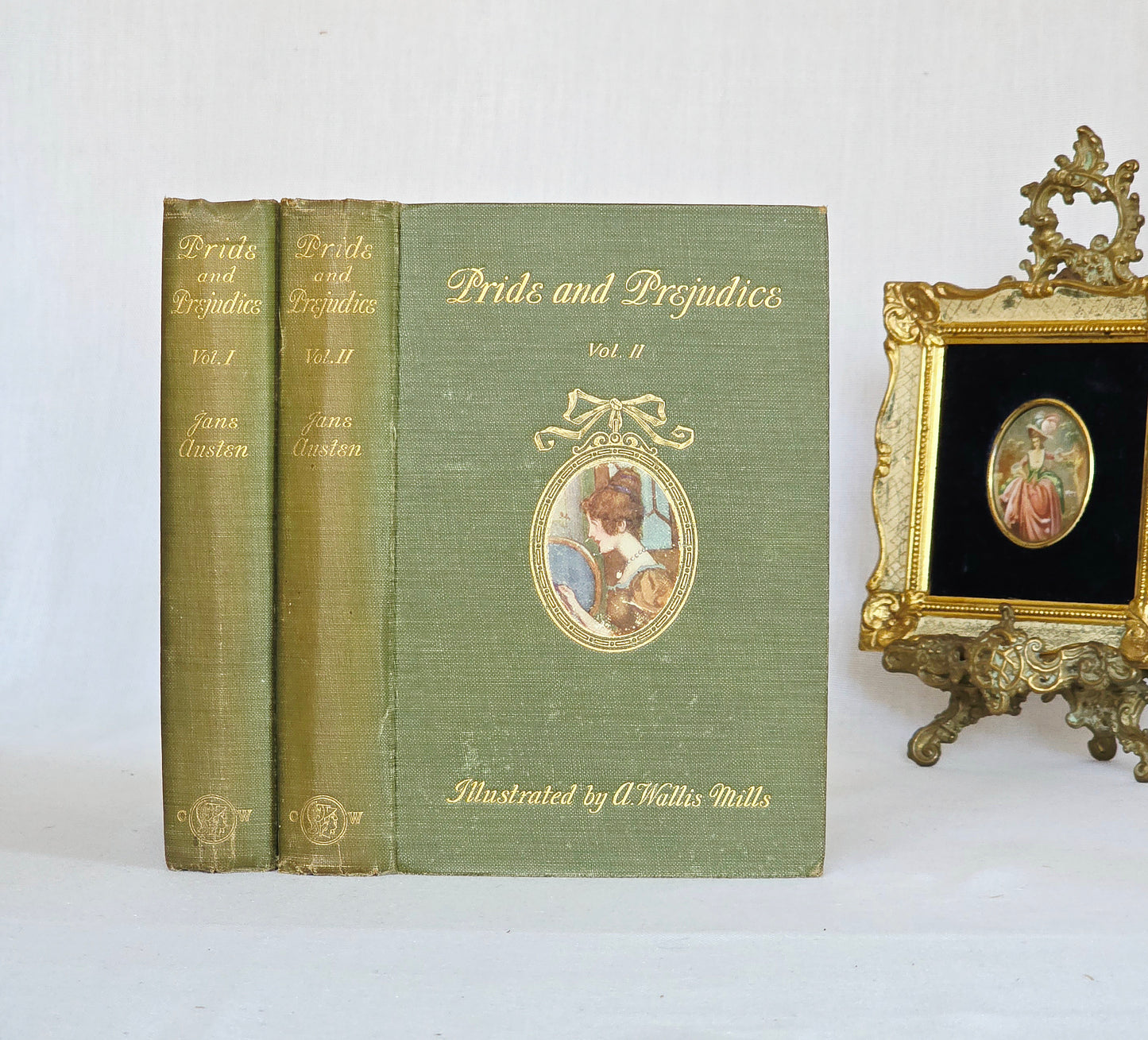 1908 Pride and Prejudice by Jane Austen: Illustrated Antique Book in Two Volumes - *Lacks 3 of the 20 Illustrations*