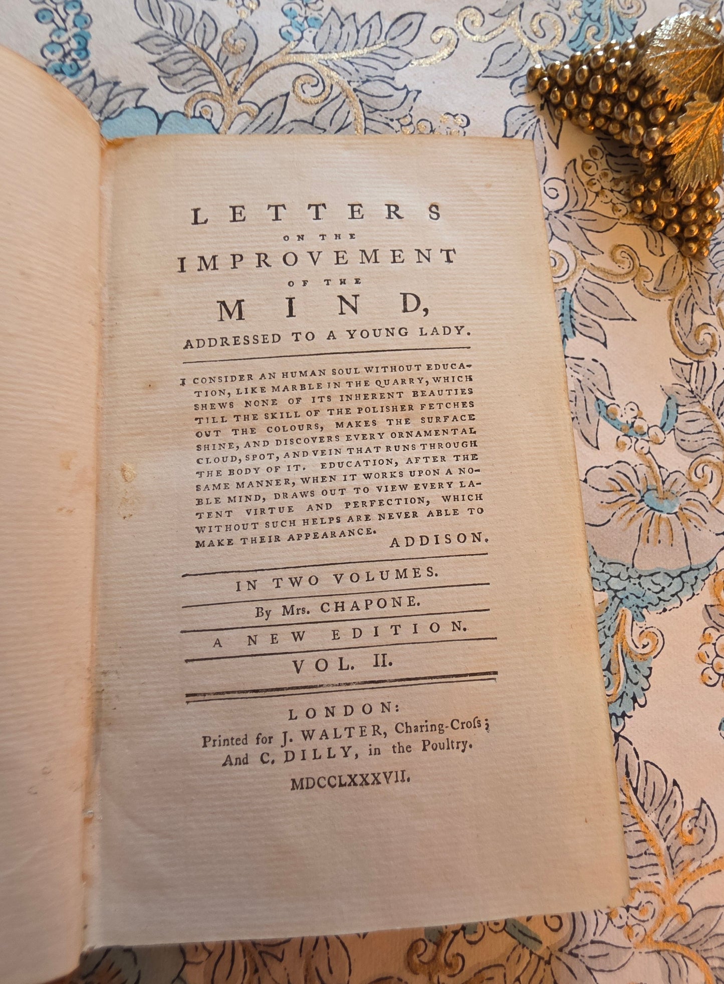 1787 Letters on the Improvement of the Mind Addressed to a Young Lady (Volume 2) - Antique Book