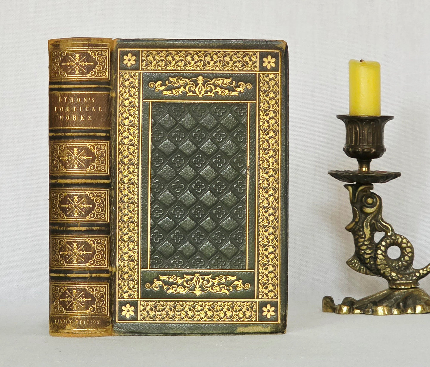 1850 Lord Byron's Poetical Works - Fine Leather Binding - Illustrated Antique Book
