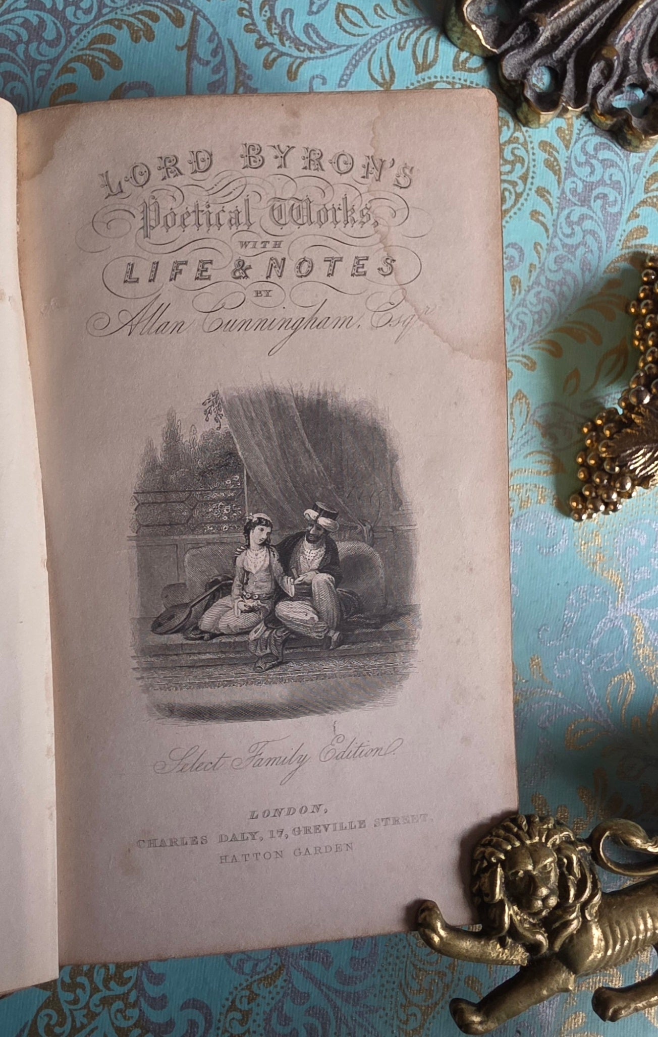 1850 Lord Byron's Poetical Works - Fine Leather Binding - Illustrated Antique Book