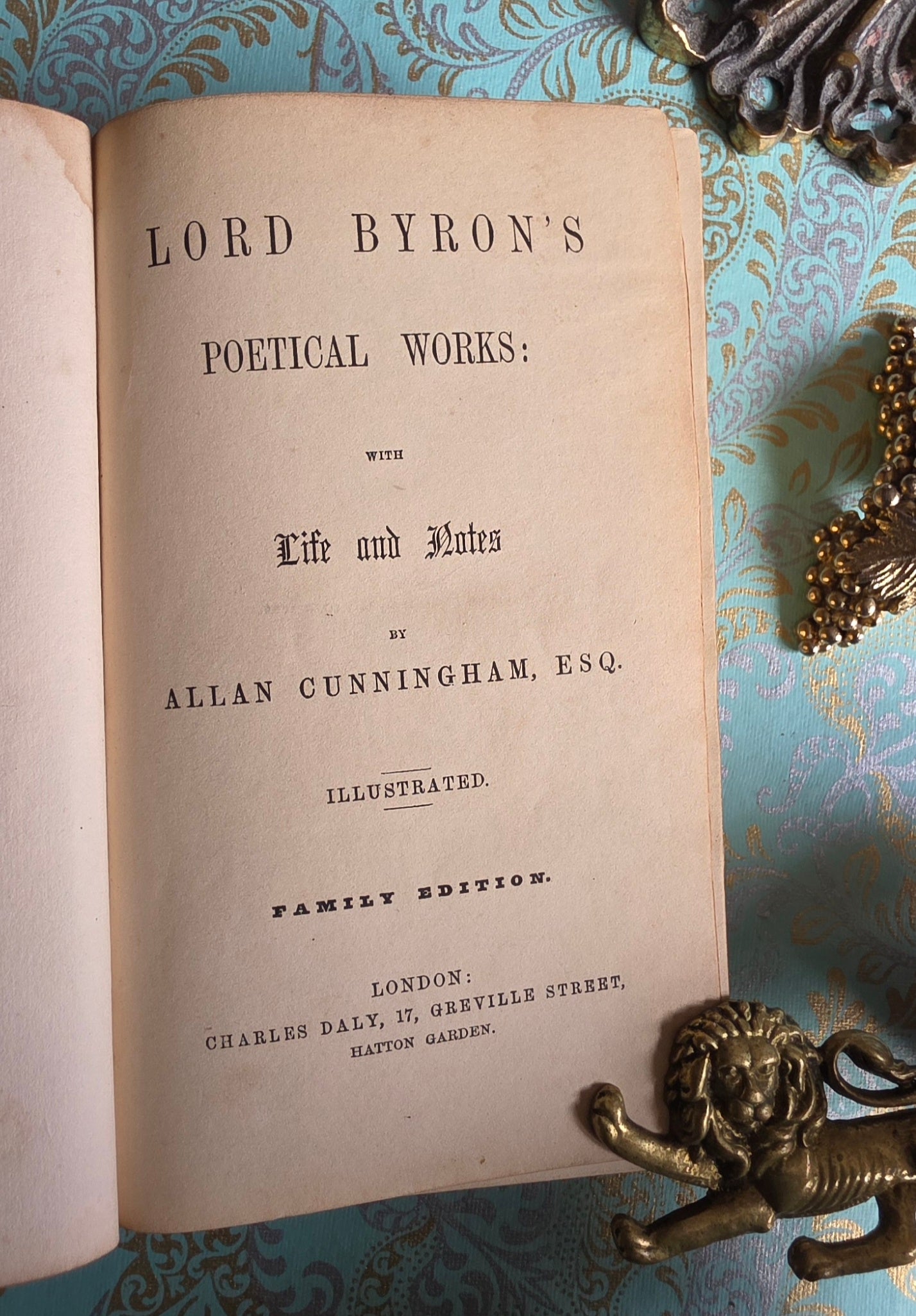 1850 Lord Byron's Poetical Works - Fine Leather Binding - Illustrated Antique Book