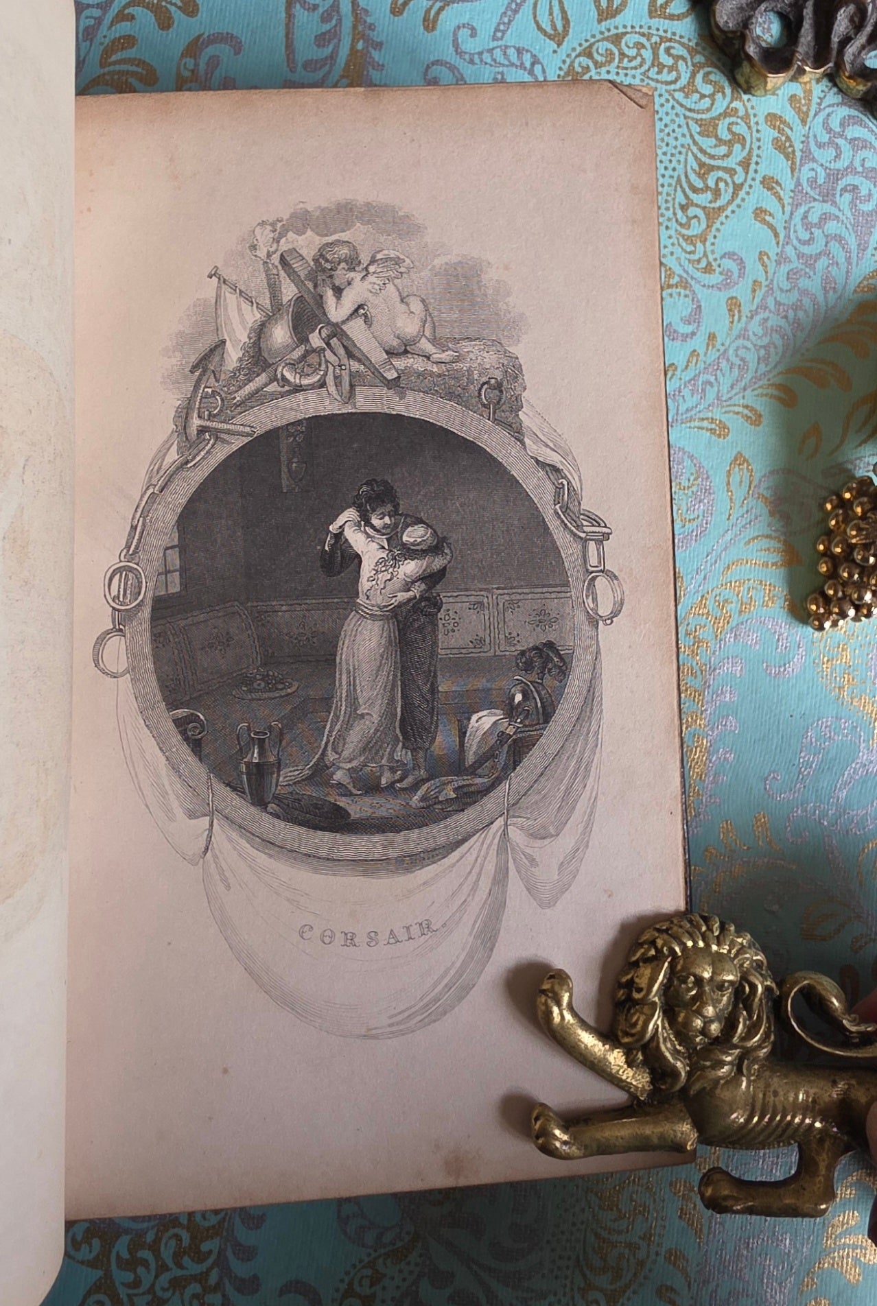 1850 Lord Byron's Poetical Works - Fine Leather Binding - Illustrated Antique Book