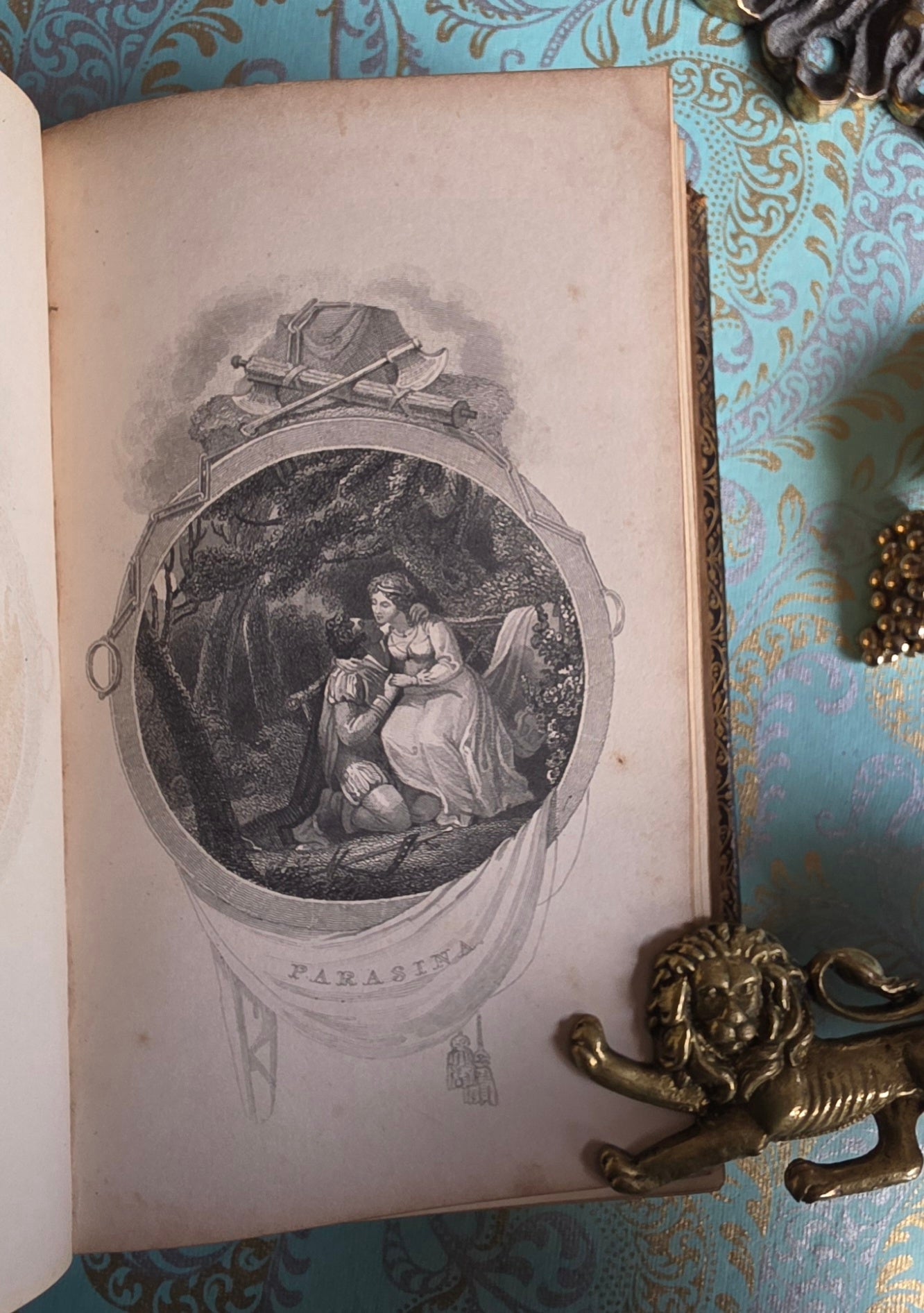 1850 Lord Byron's Poetical Works - Fine Leather Binding - Illustrated Antique Book