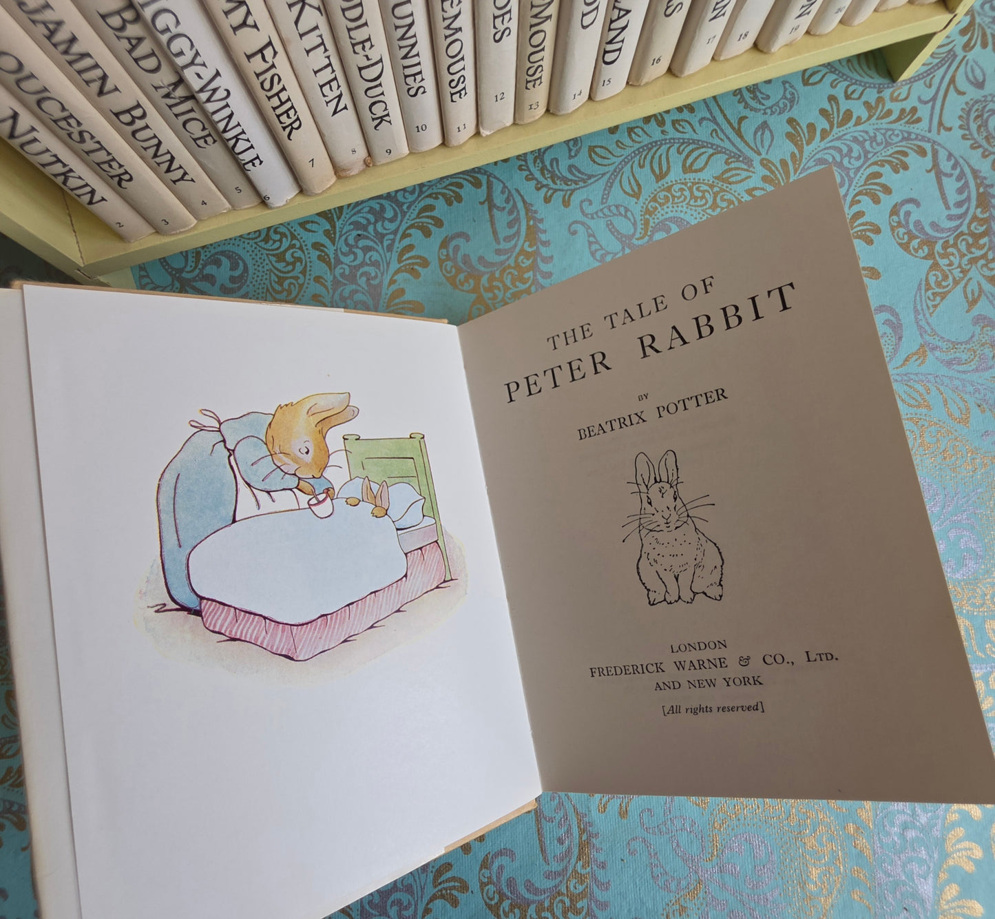 1960s Peter Rabbit's Bookshelf - Complete Set of Vintage Books Plus Original Shelf