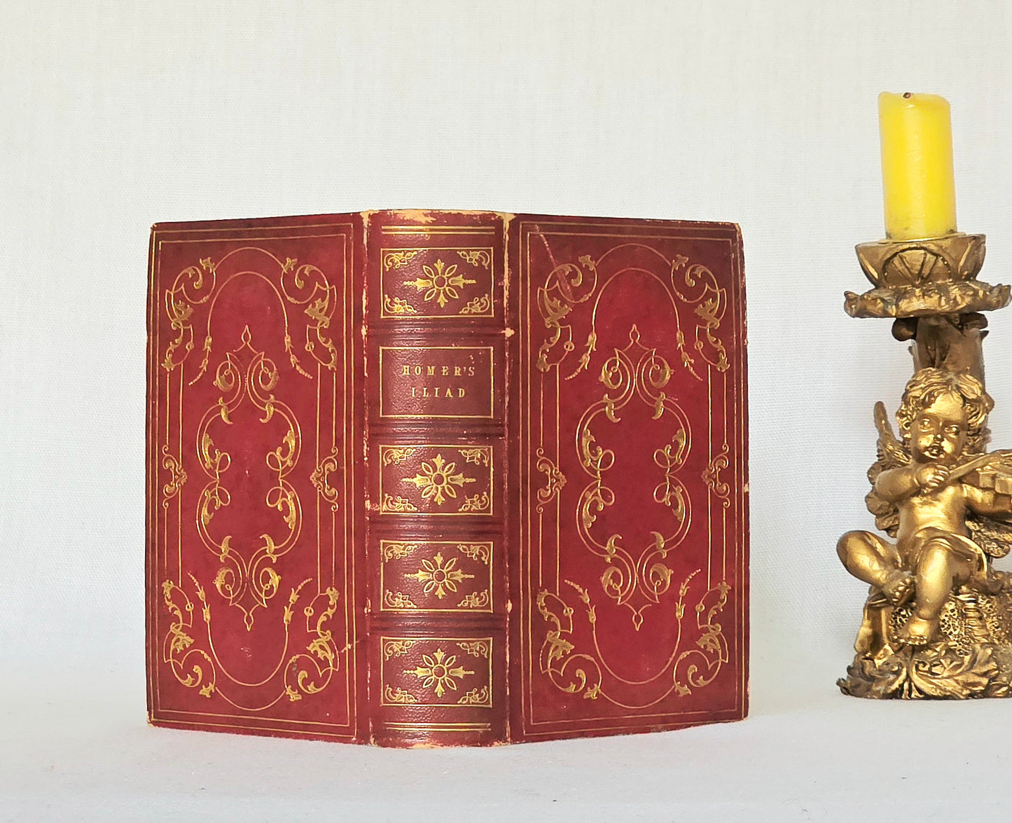 1845 The Iliad of Homer - Translated by Alexander Pope - Antique Full Leather Bound Book
