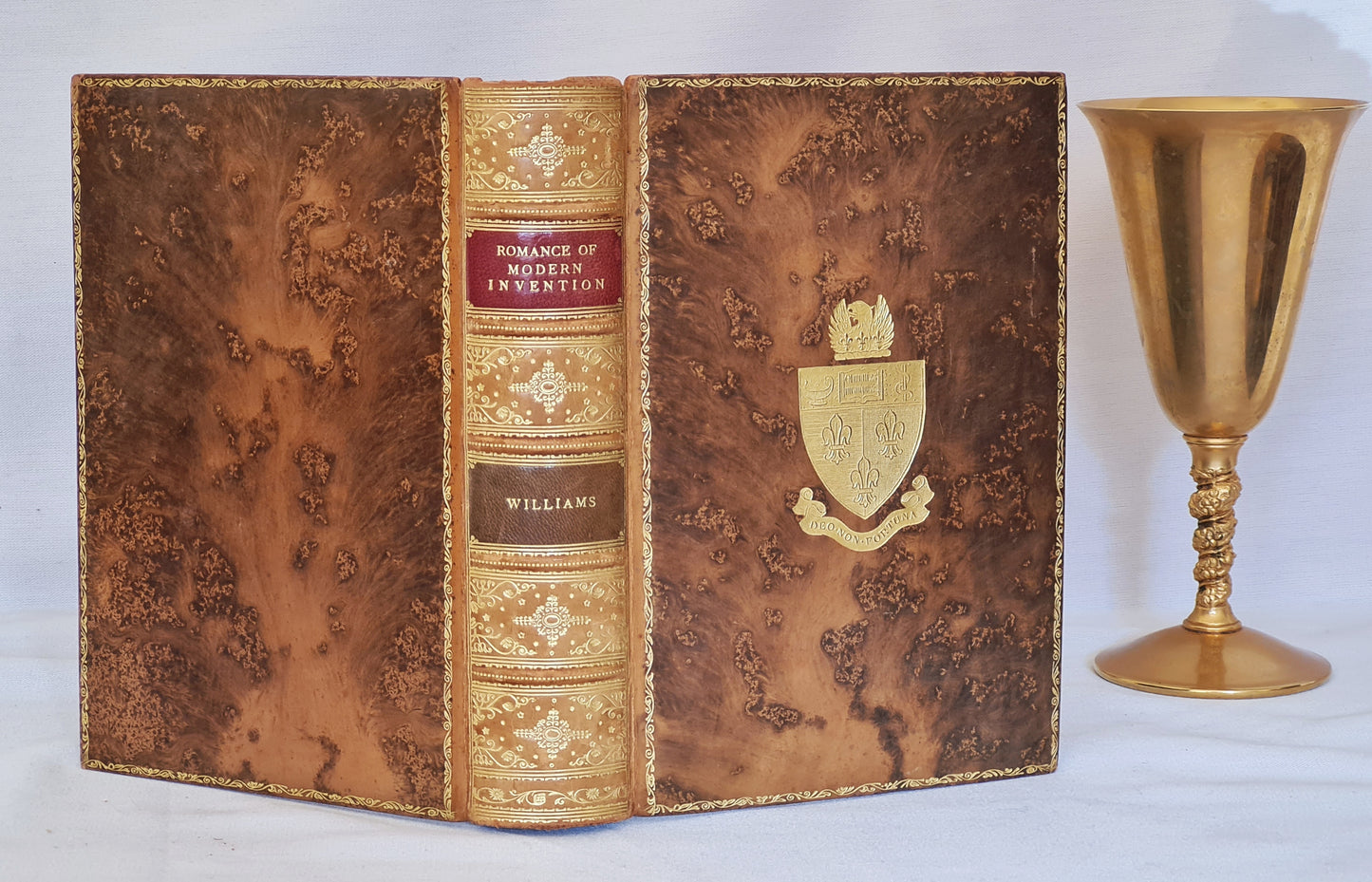 1927 The Romance of Modern Invention / Beautifully Bound in Full Leather / Marbled Page Edges and Endpapers / Illustrated / Good Condition