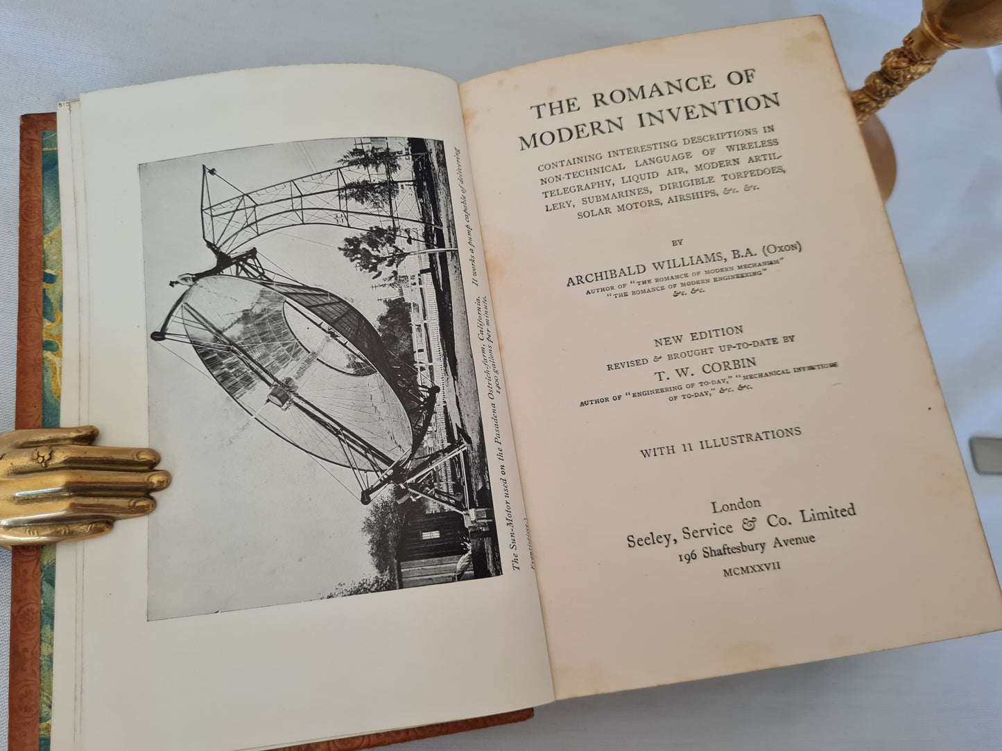 1927 The Romance of Modern Invention / Beautifully Bound in Full Leather / Marbled Page Edges and Endpapers / Illustrated / Good Condition